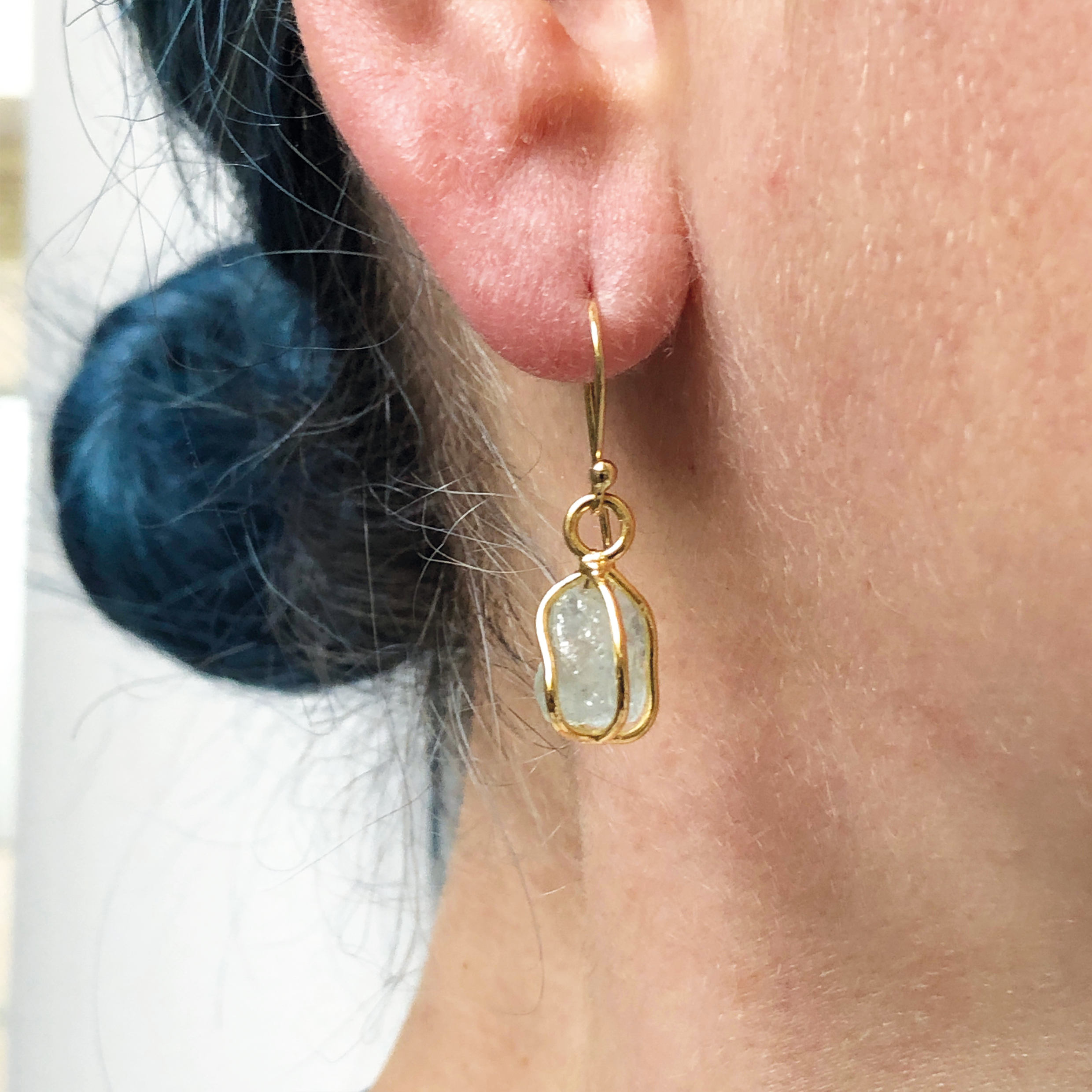 Aquamarine Raw In Cage  Earrings