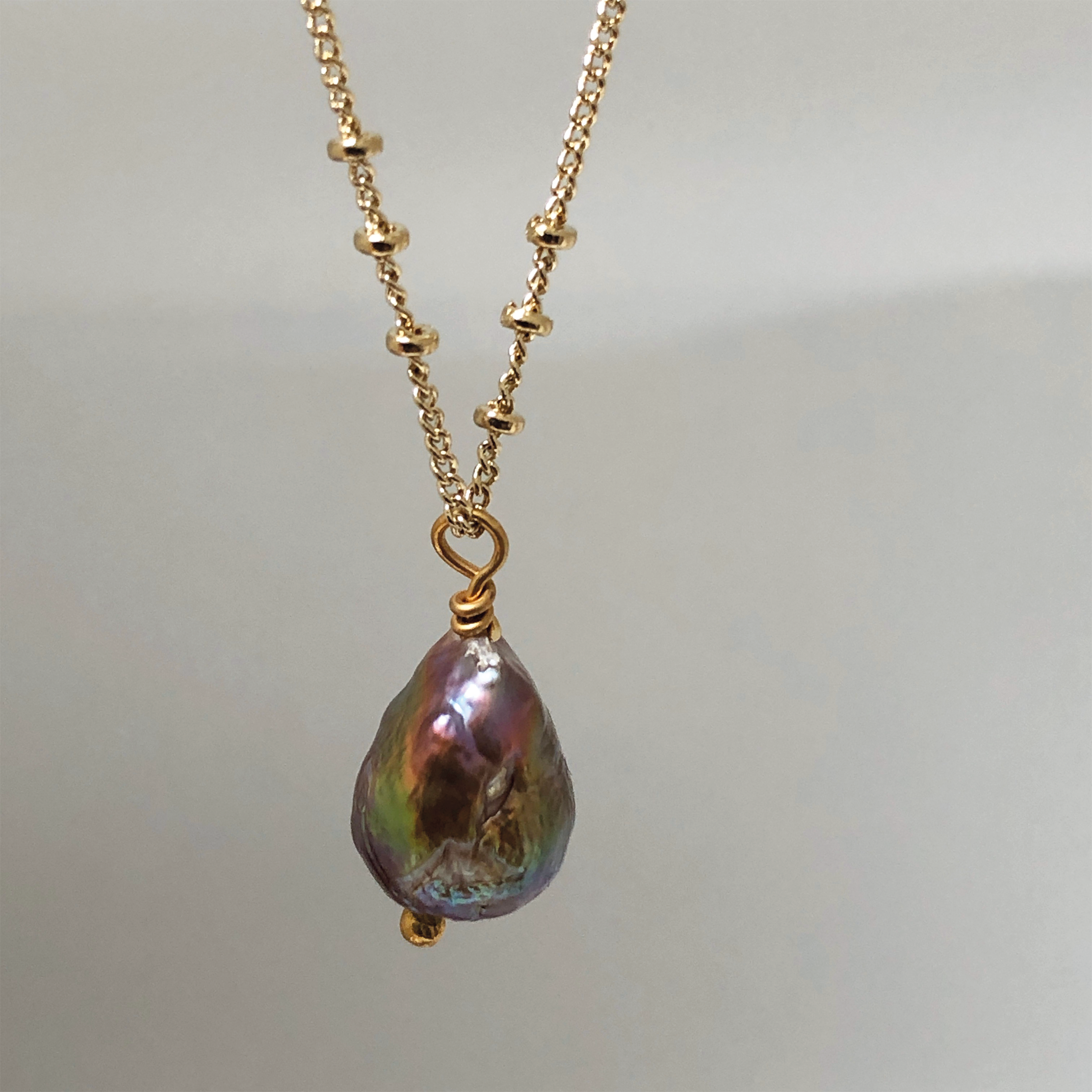 Baroque Pear Pearl on Mini Biba Chain