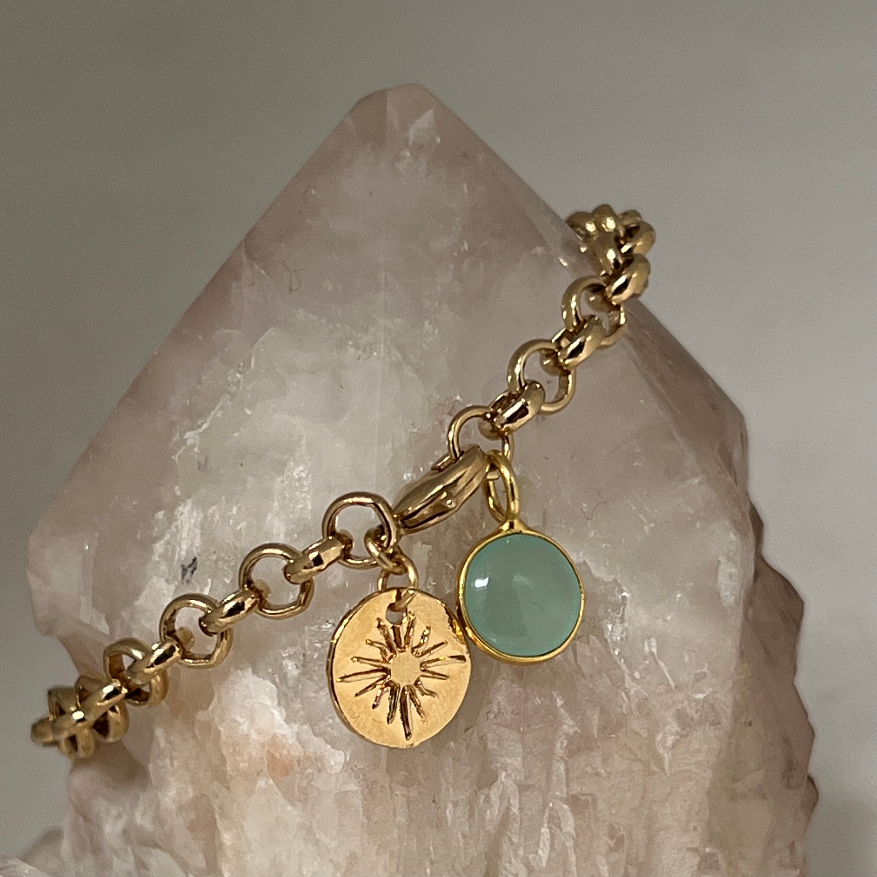 Belcher Bracelet with Cabochon Aqua Chalcedony