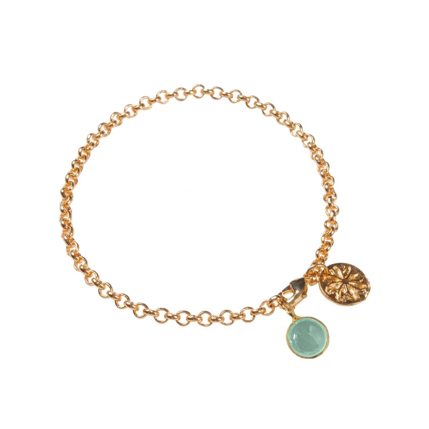 Belcher Bracelet with Cabochon Aqua Chalcedony