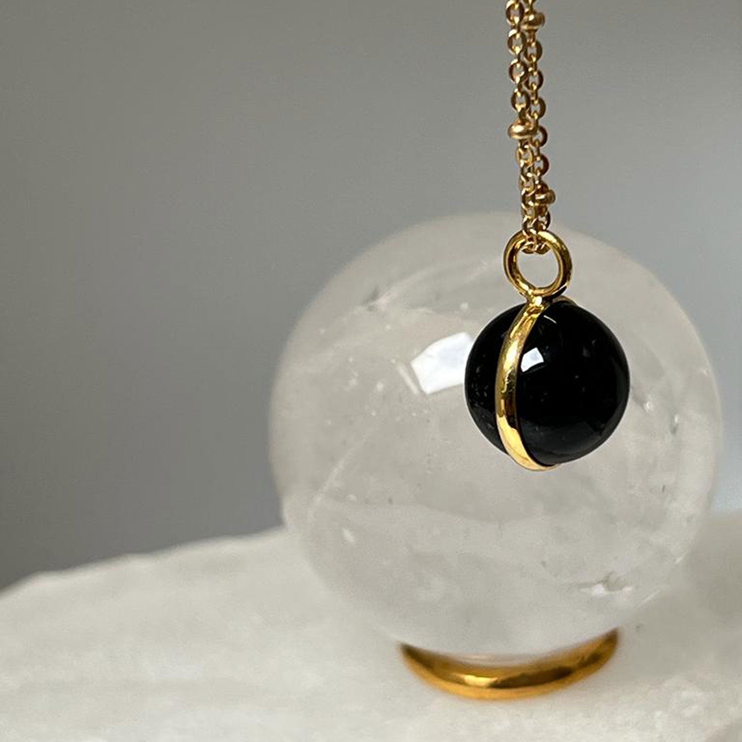 Magic Black Onyx Ball Pendant on Long Satellite Chain