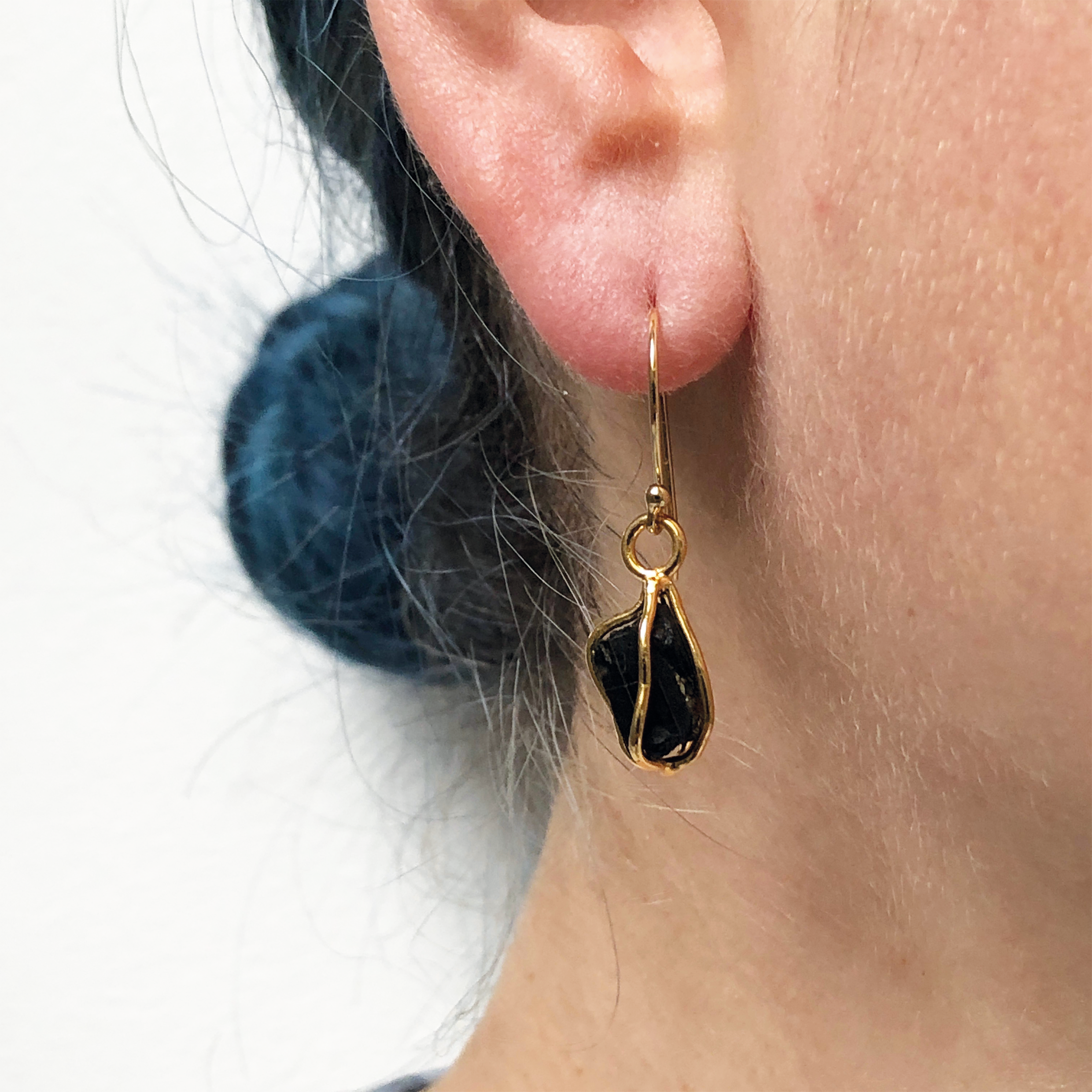 Black Tourmaline Raw in cage Earrings