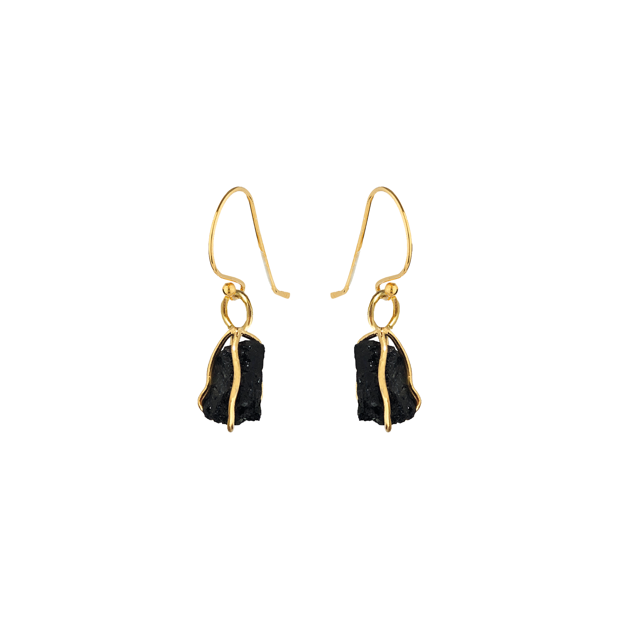 Black Tourmaline Raw in cage Earrings