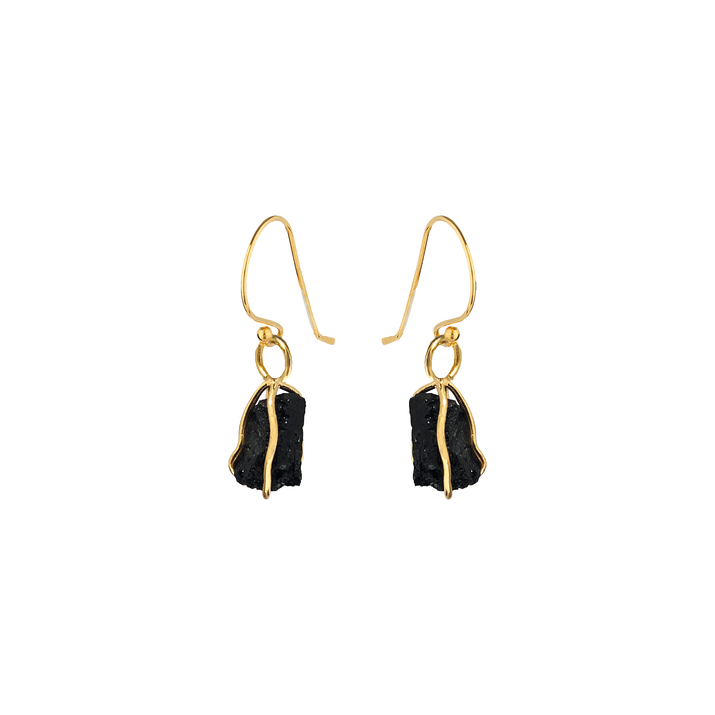 Black Tourmaline Raw in cage Earrings