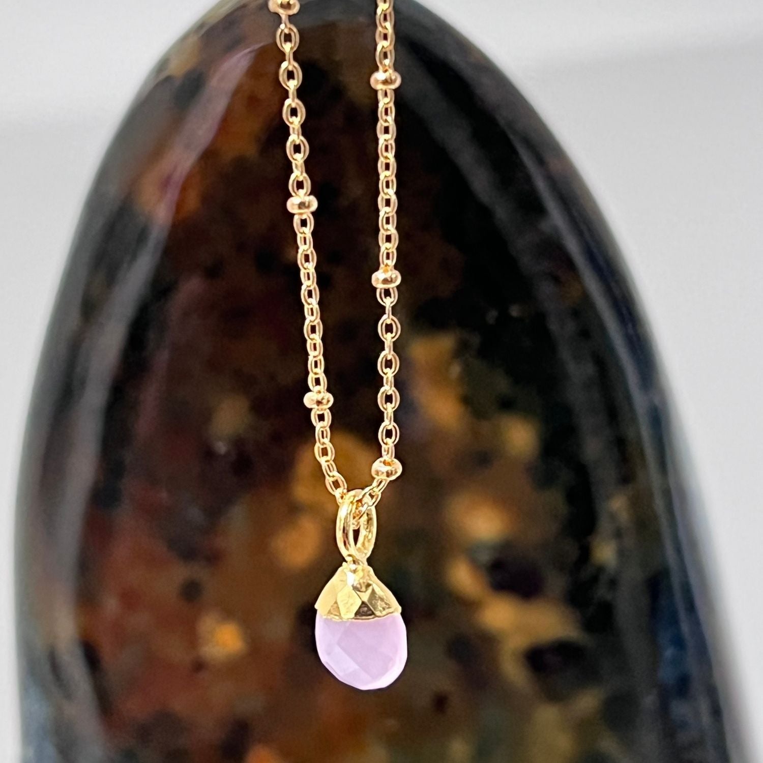 Pink Chalcedony Briolette Pendant on Satellite chain