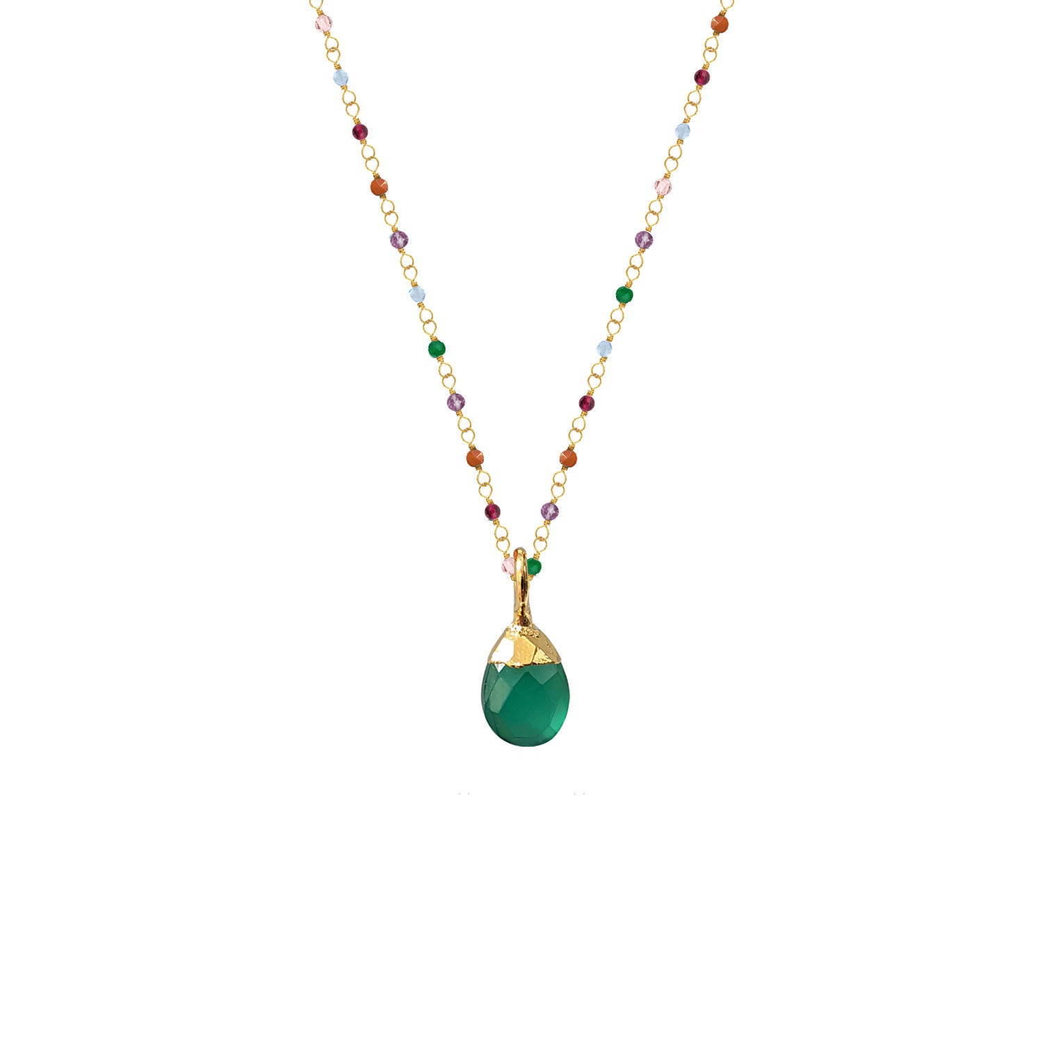 Green Onyx Briolette on Light multi rosary