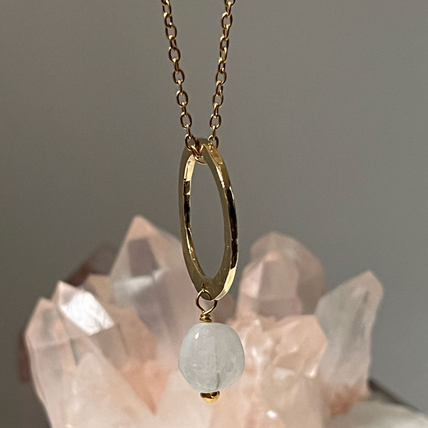 Bulan Pendant with Moonstone on Long Simple Chain