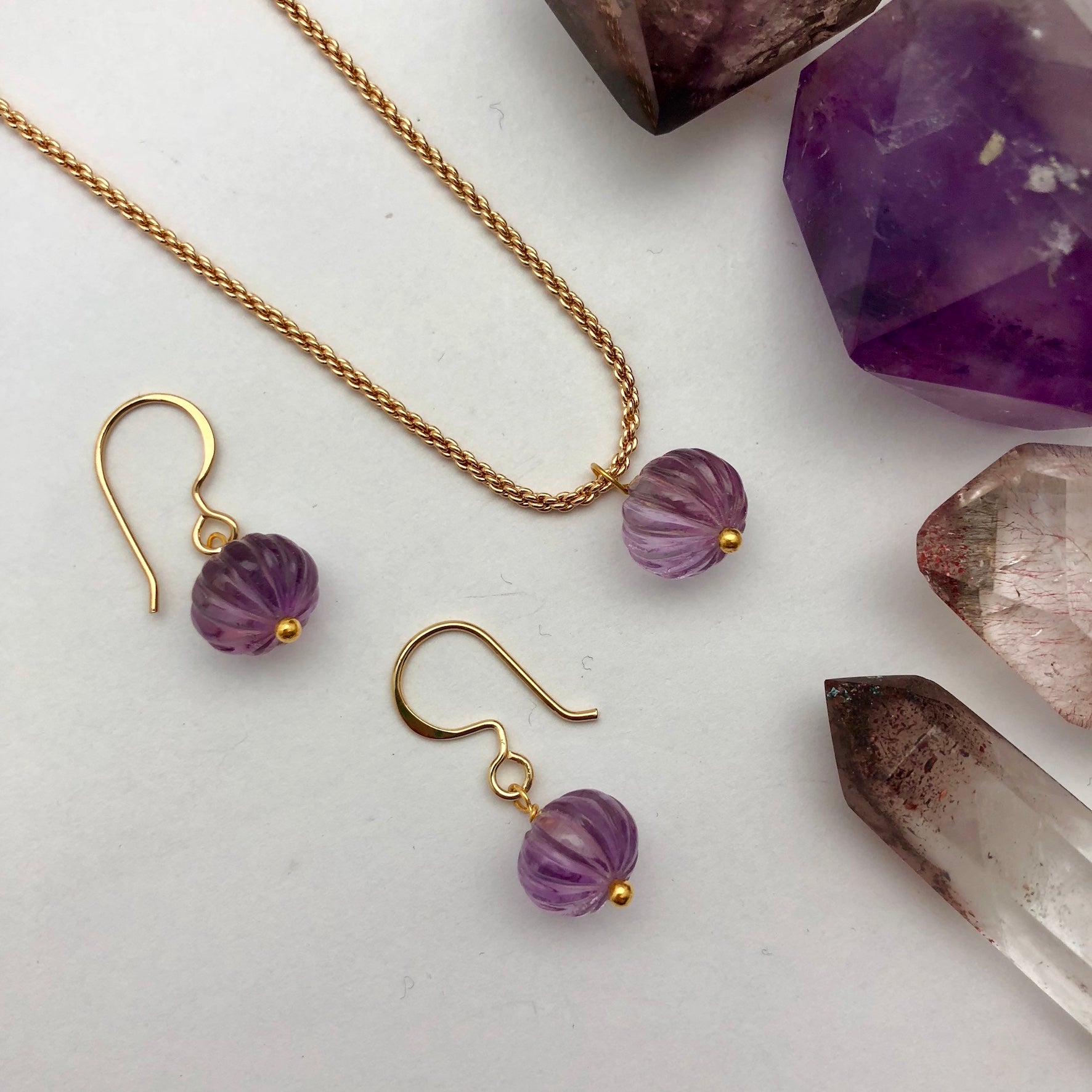Carved Amethyst Earrings - Mirabelle Jewellery