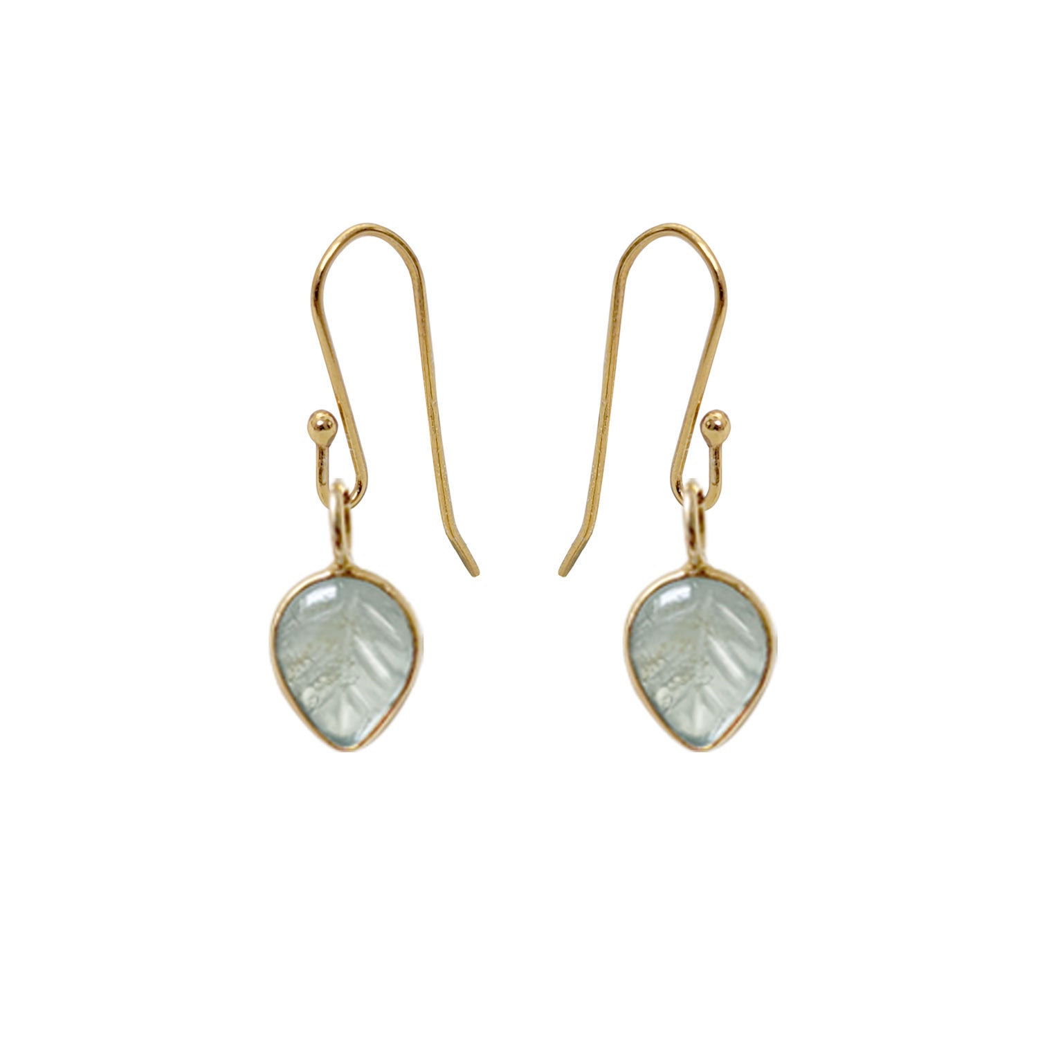 Aquamarine Carved leaf on Earring Hooks