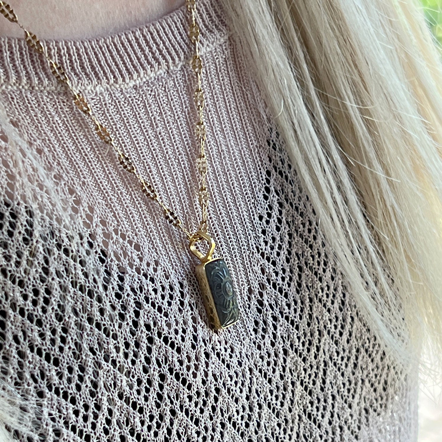 Carved Iolite Pendant On Magali chain