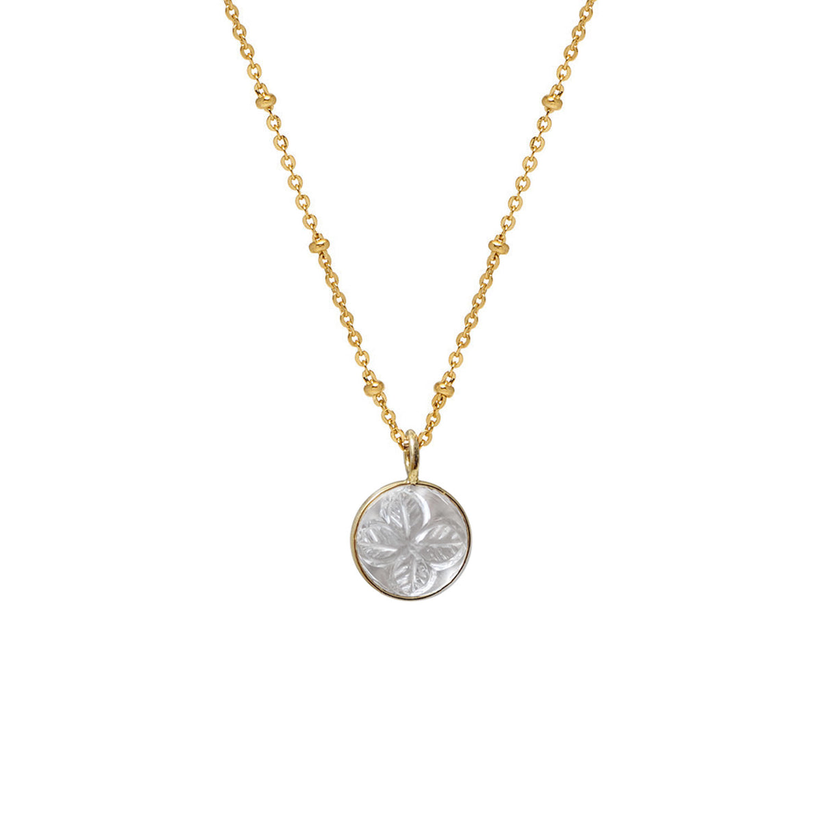 Rock Crystal Pendant | Long Gold-Plated Satellite Chain