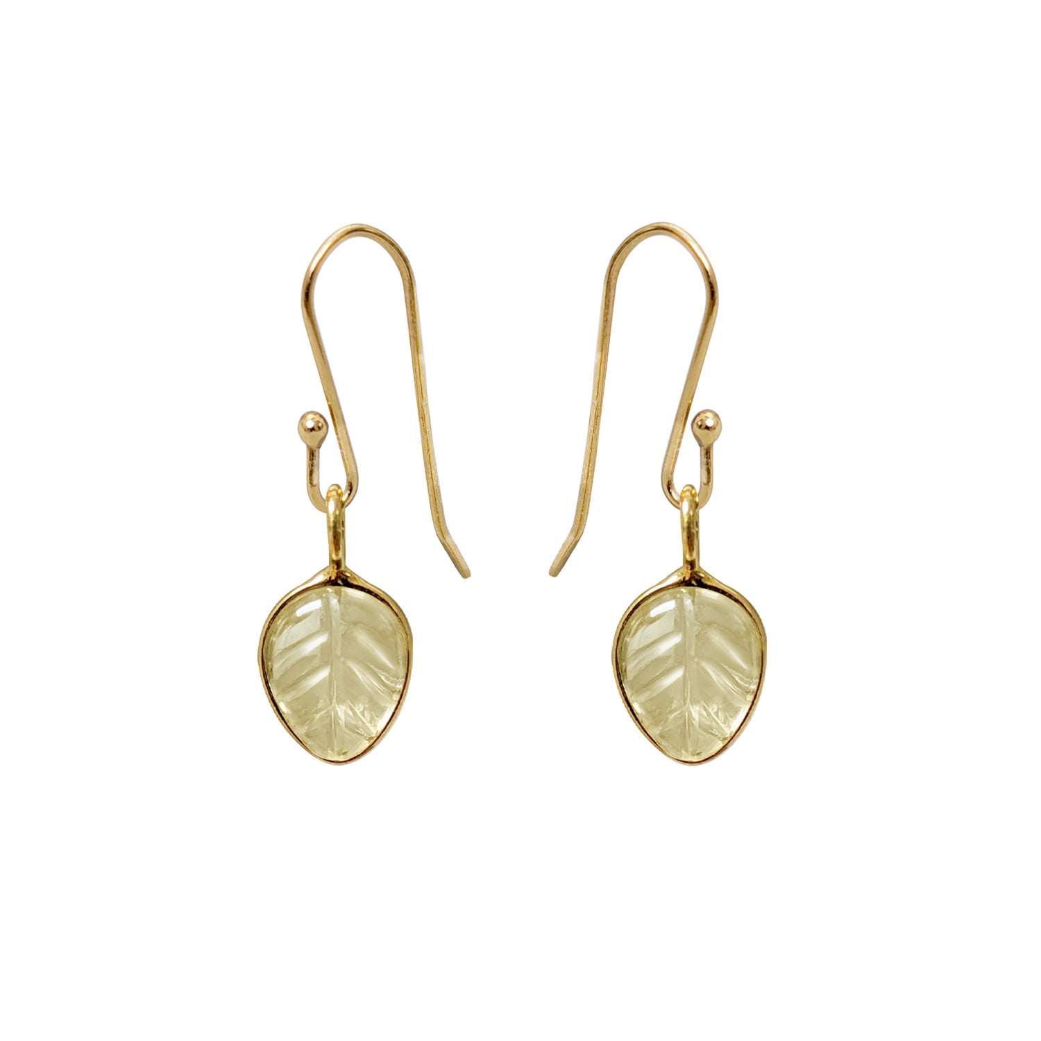 Citrine Carved leaf on Earring Hooks