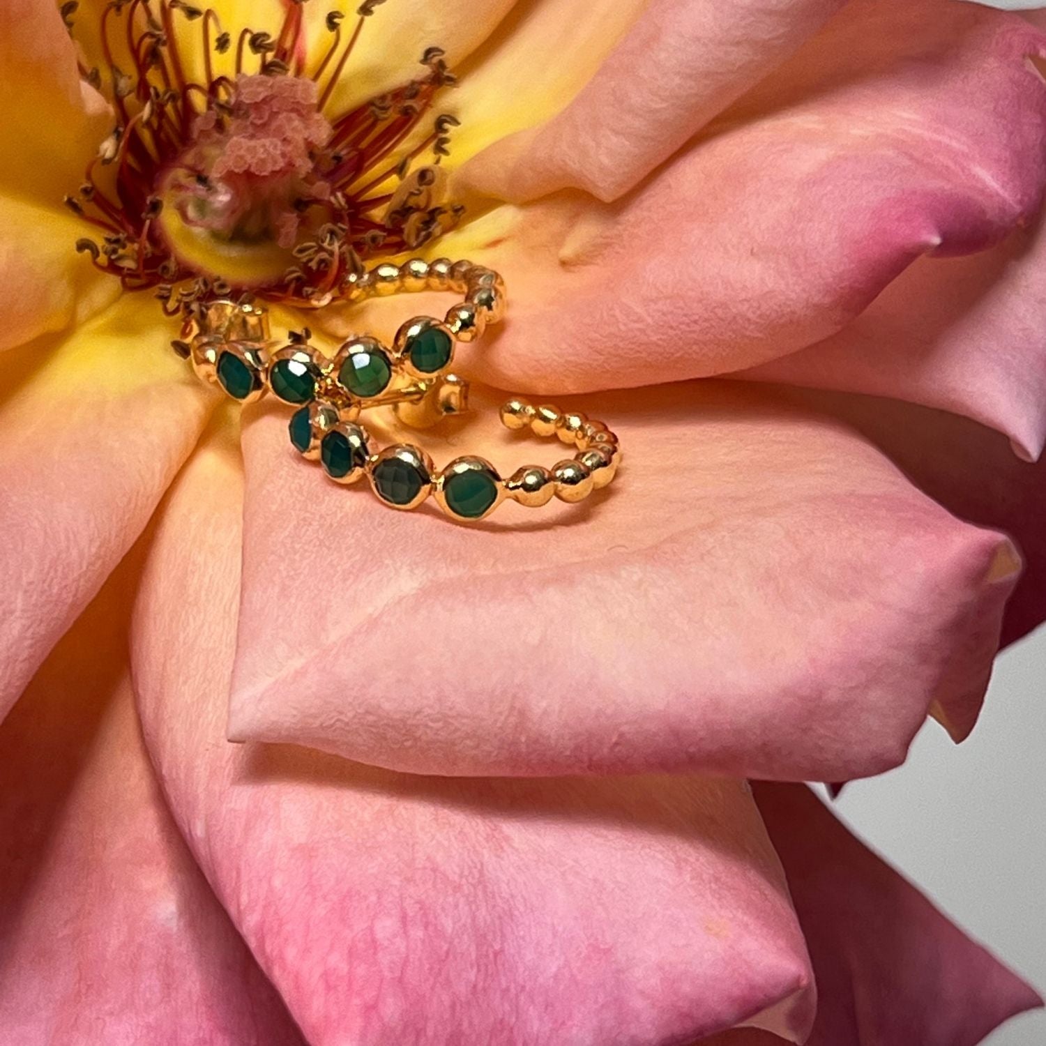 Bubble Green Onyx Earrings Vermeil