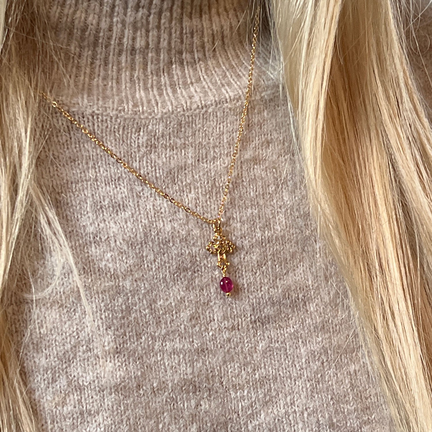 Filigree Cross XS Charm with Ruby
