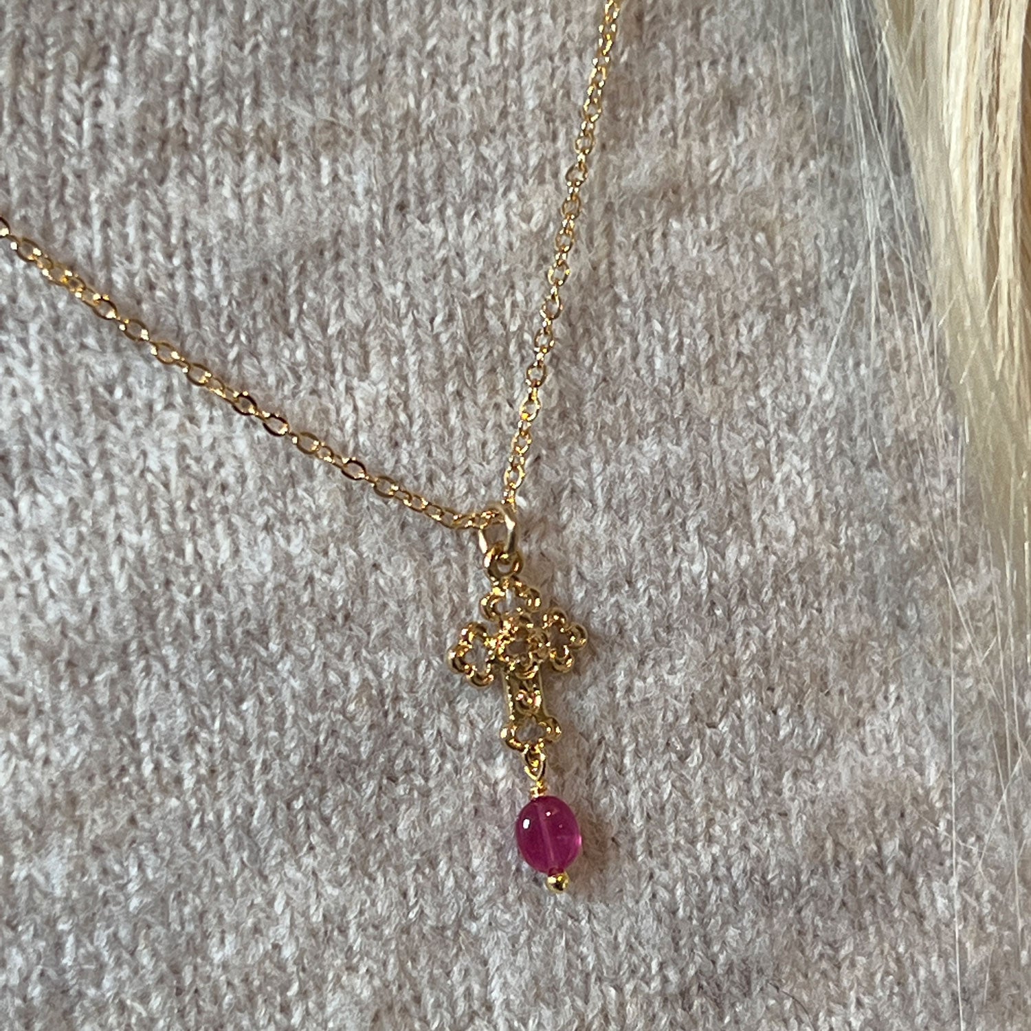 Filigree Cross XS Charm with Ruby