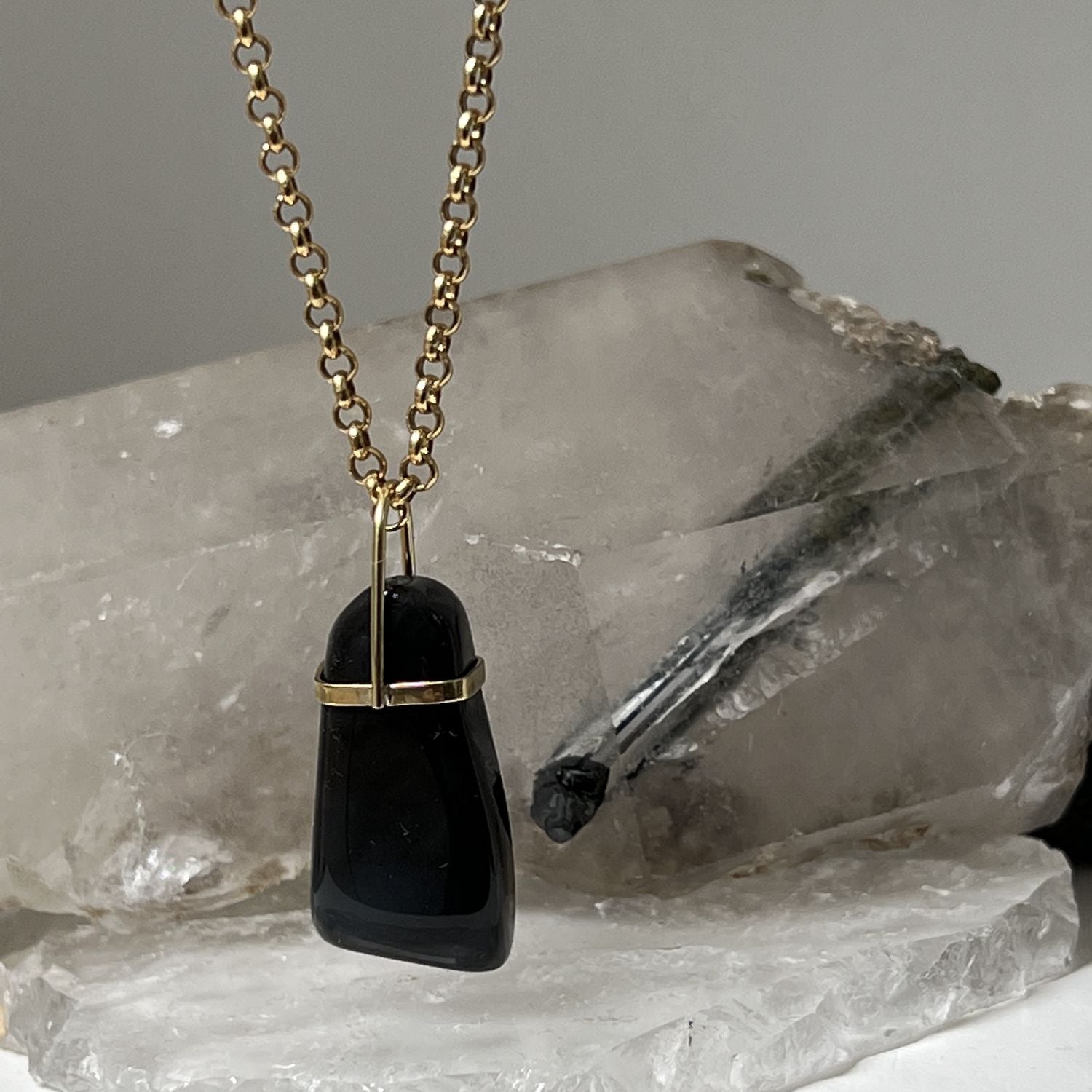 Unique Dark Blue Freeform Agate Bridge Set on Baby Belcher Chain