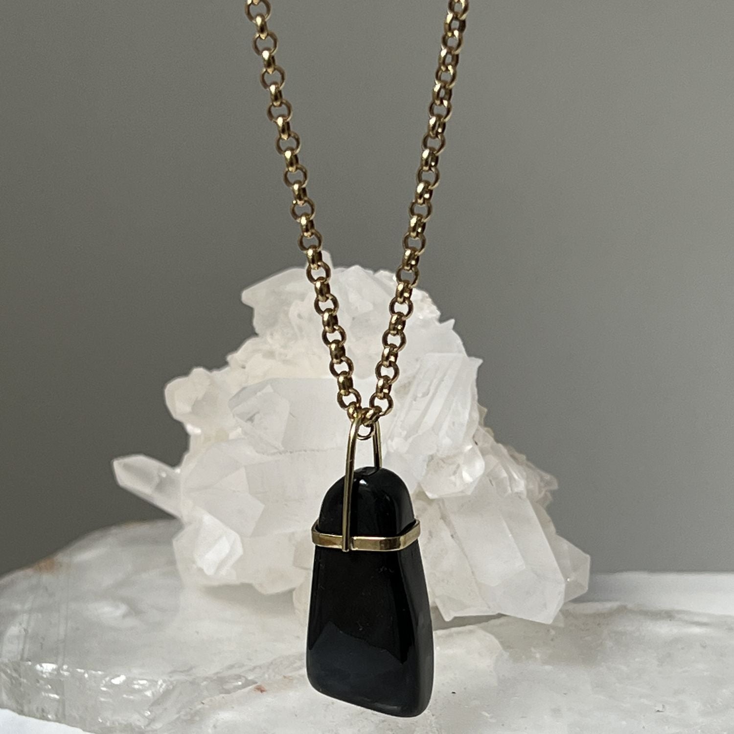 Unique Dark Blue Freeform Agate Bridge Set on Baby Belcher Chain