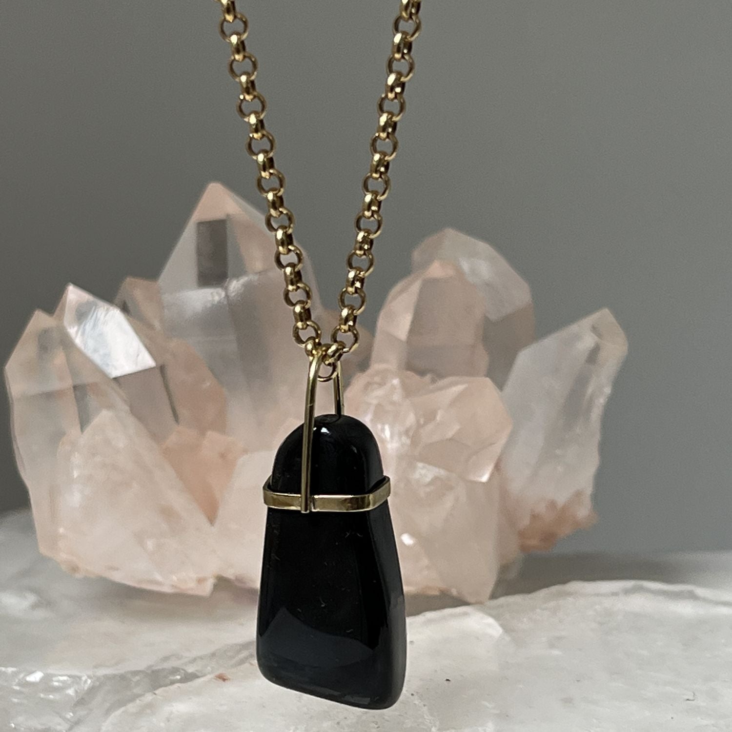 Unique Dark Blue Freeform Agate Bridge Set on Baby Belcher Chain