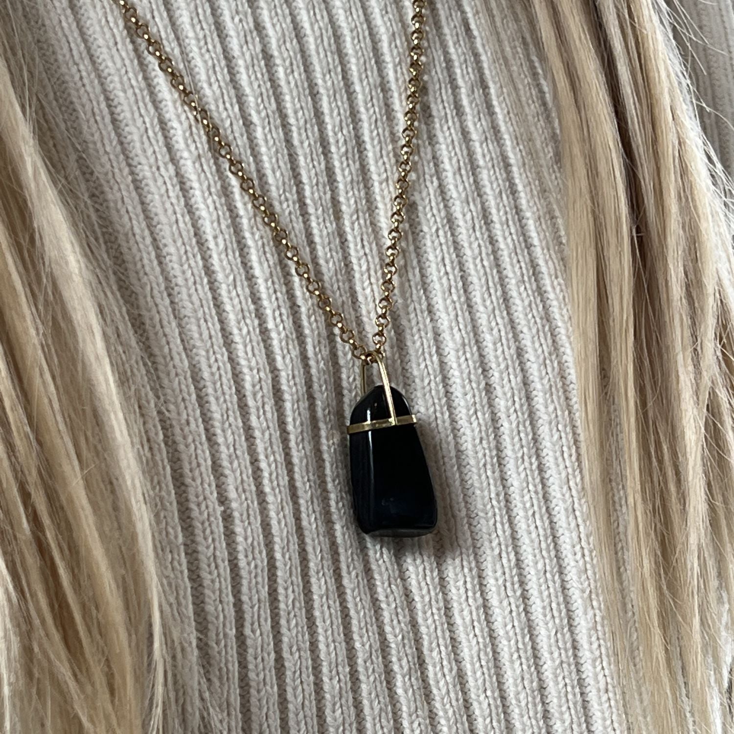 Unique Dark Blue Freeform Agate Bridge Set on Baby Belcher Chain