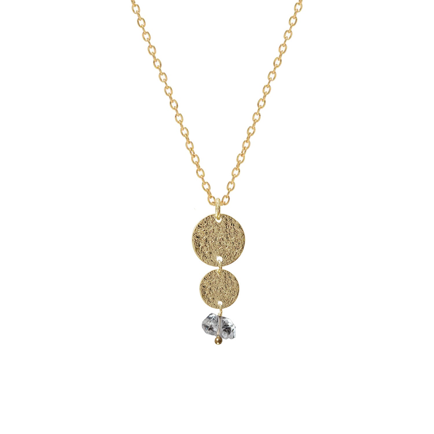 Double Harmonia Pendant with Herkimer Diamond on Long Simple Chain