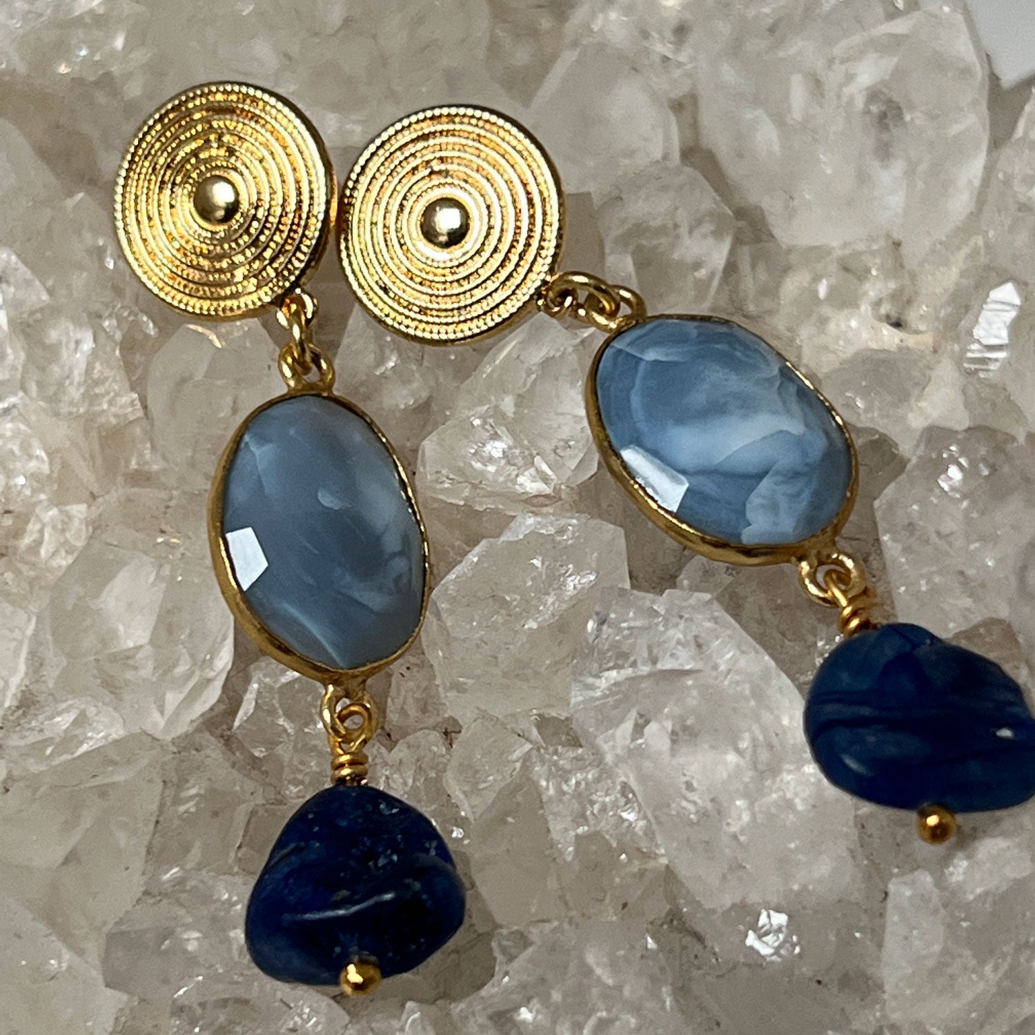 Etrusca Studs Blue Opal and Kyanite