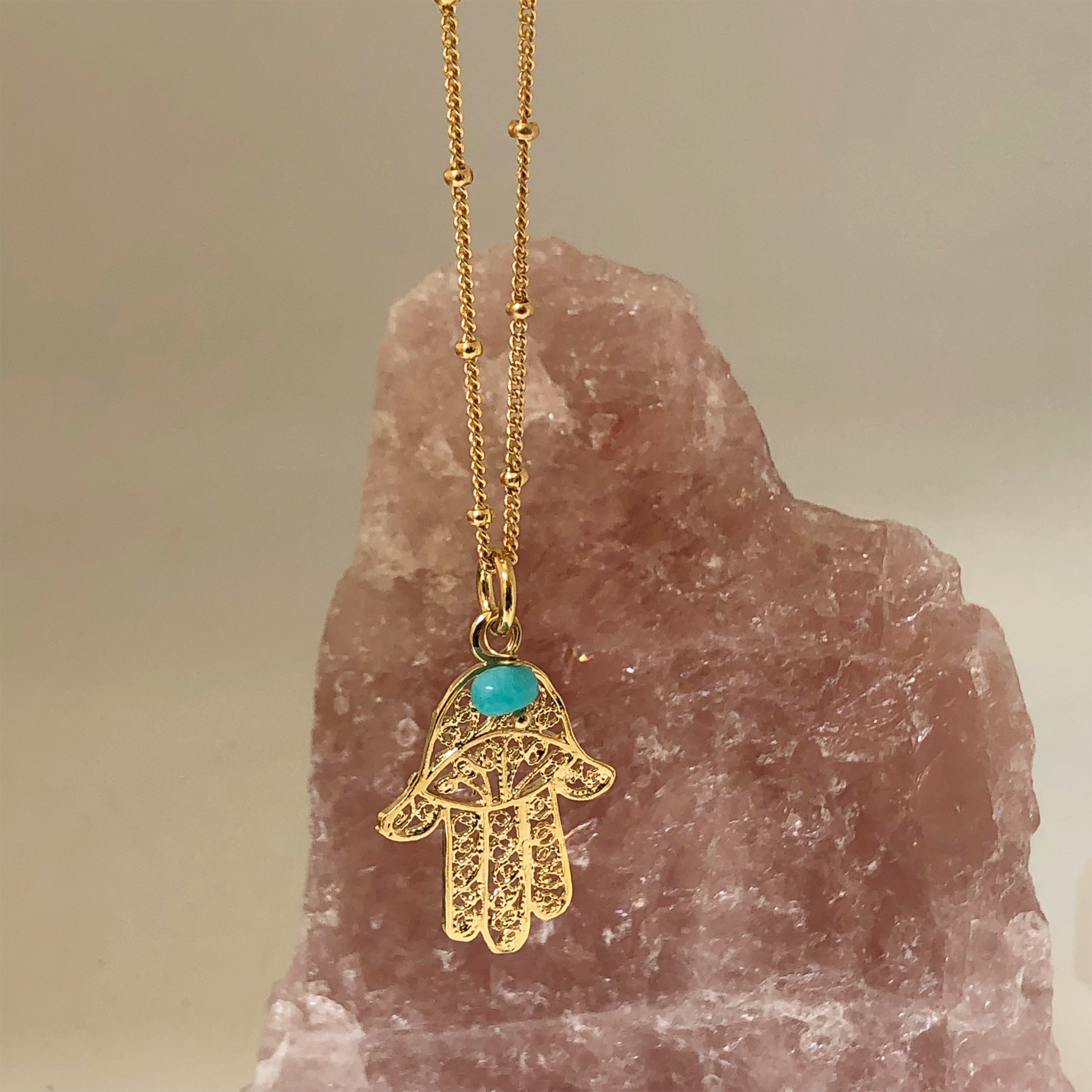 Fatima Hamsa Filigree Pendant with Amazonite