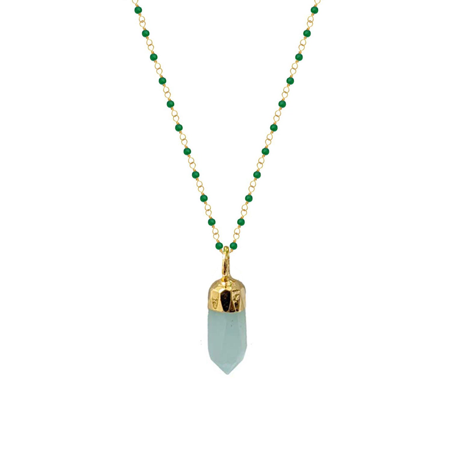 Green Onyx Rosary Aqua Chalcedony Mini Point