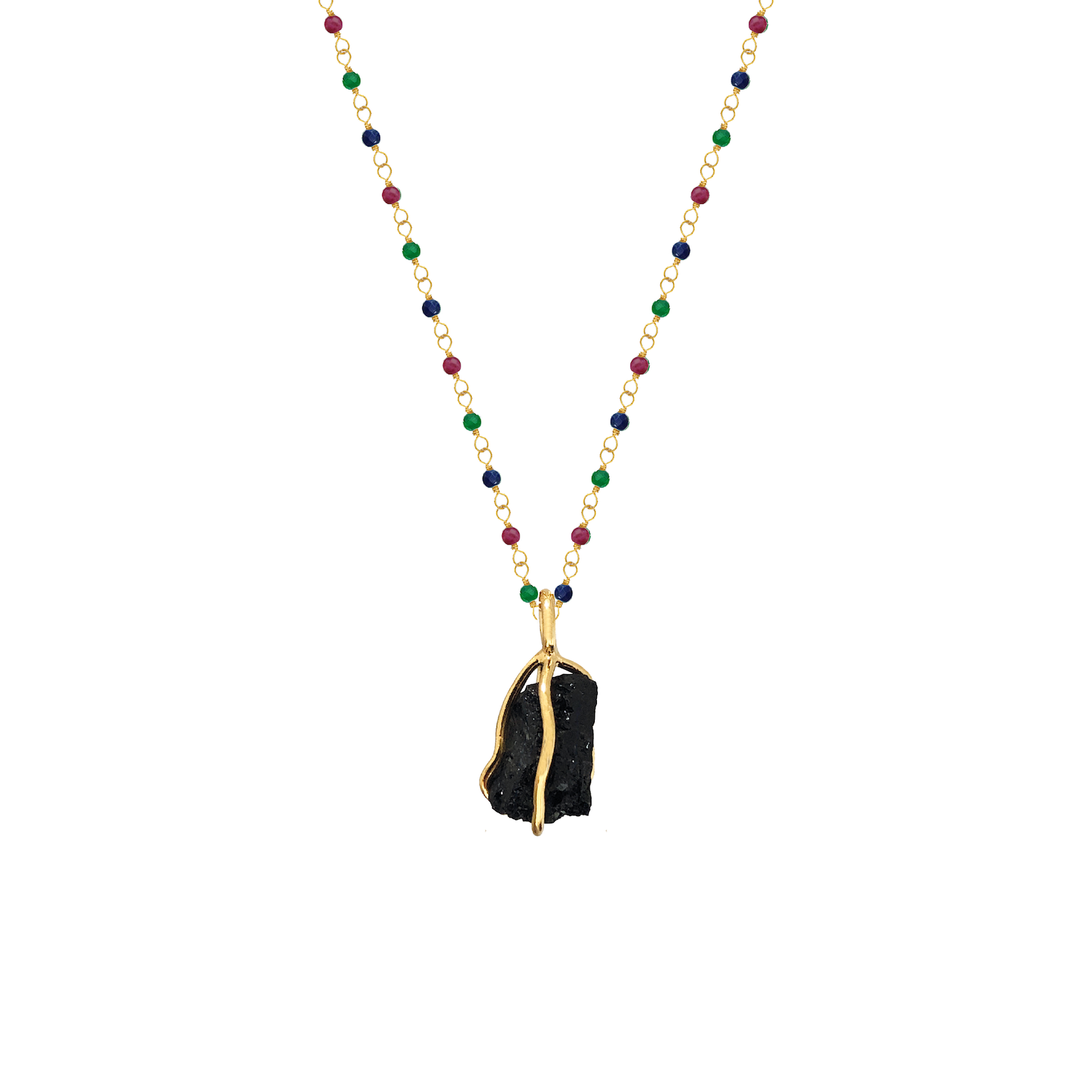 Multi Rosary with Black Tourmaline Raw in Cage