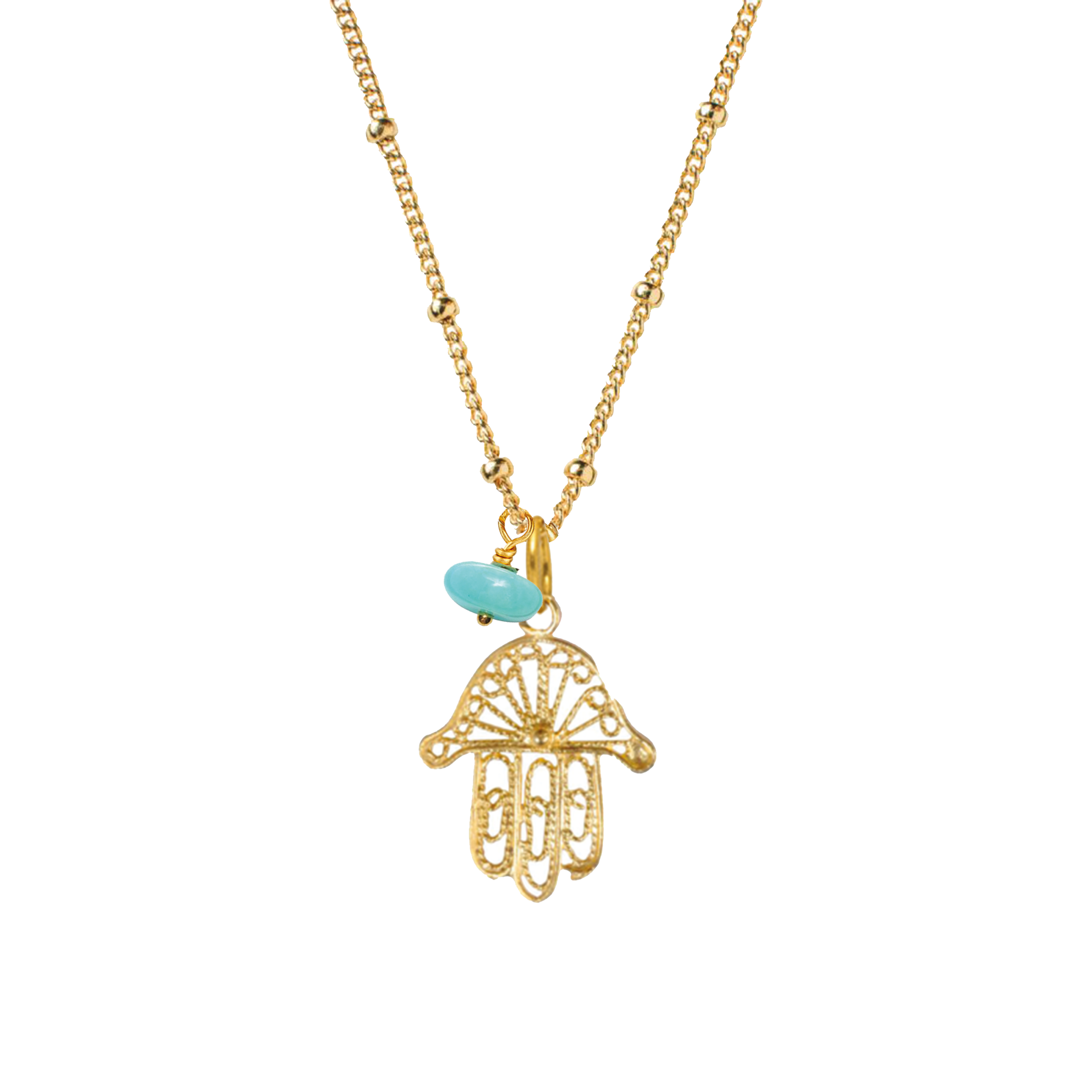 Fatima Hamsa Filigree Pendant with Amazonite