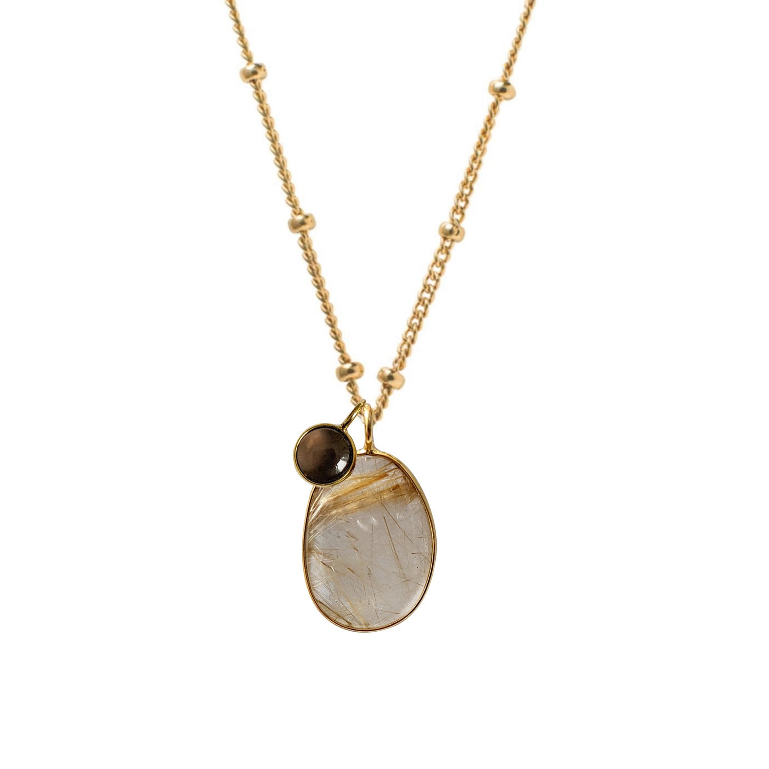 Golden Rutil Quartz Duo pendant with Smokey Quartz