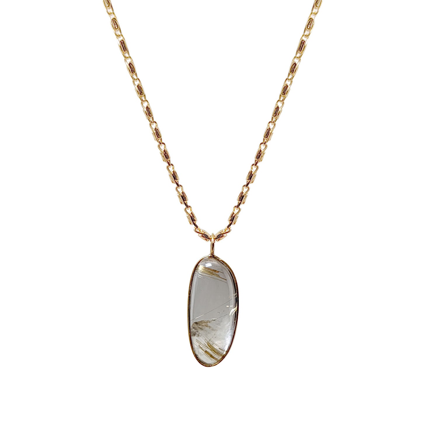 Unique Freeform Rutil Quartz Bezel Pendant on Stella chain