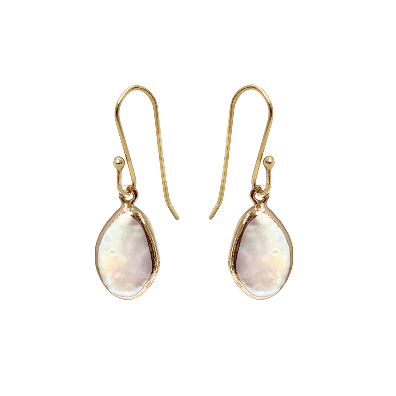 Freeform bezel set baroque freshwater pearl earrings on ear hooks