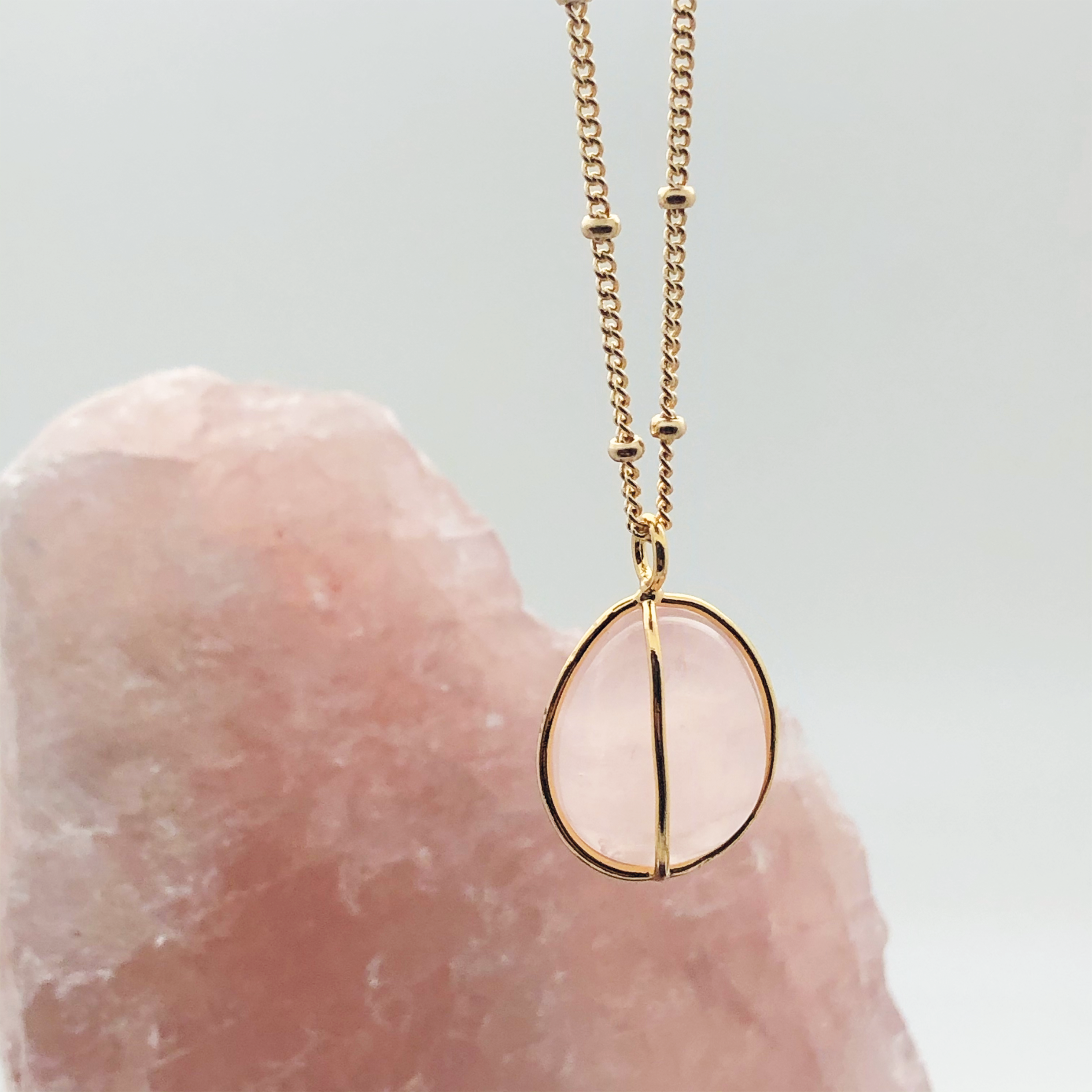 Freeform Pebble Rose Quartz Pendant