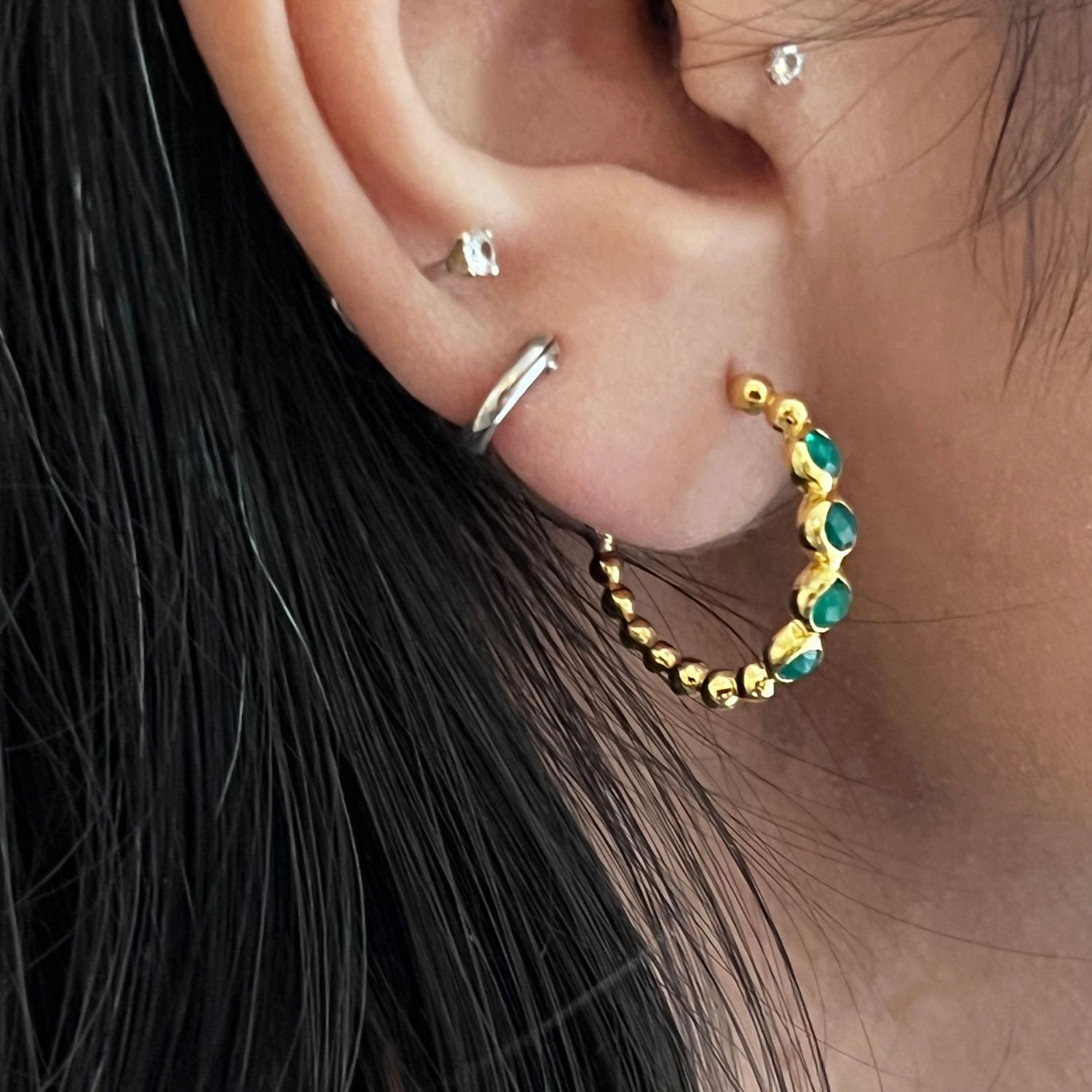 Bubble Green Onyx Earrings Vermeil