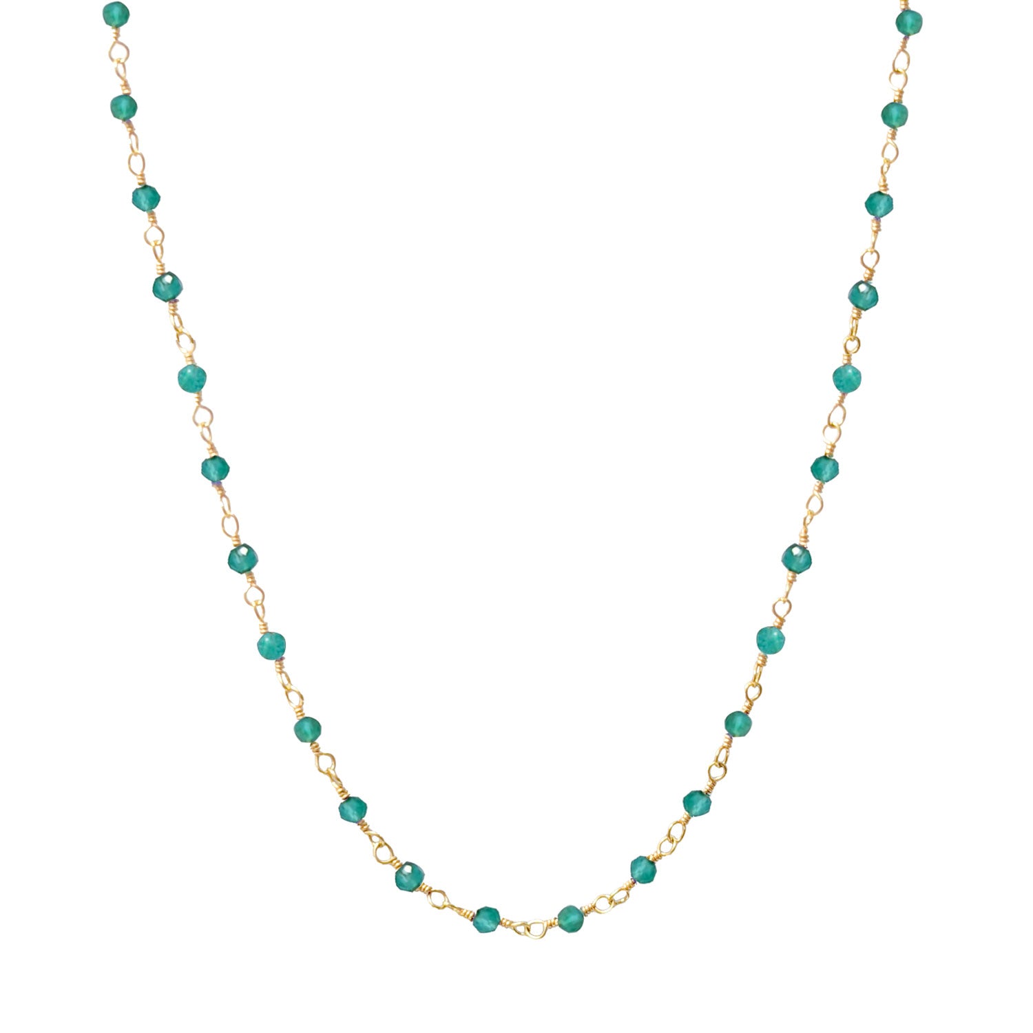A 22ct gold-plated necklace with green onyx beads and an extender chain.