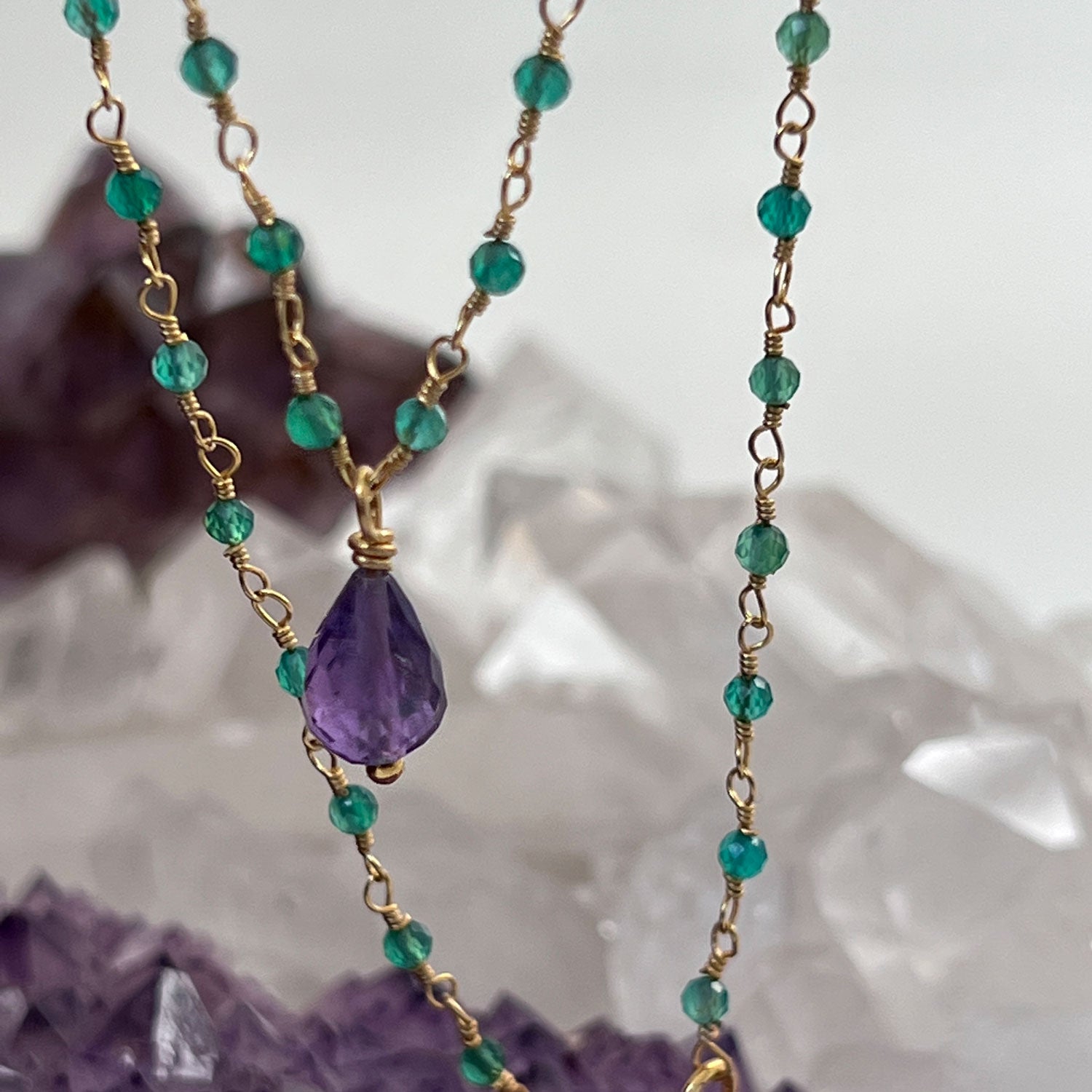 Green Onyx Rosary with Amethyst Pear