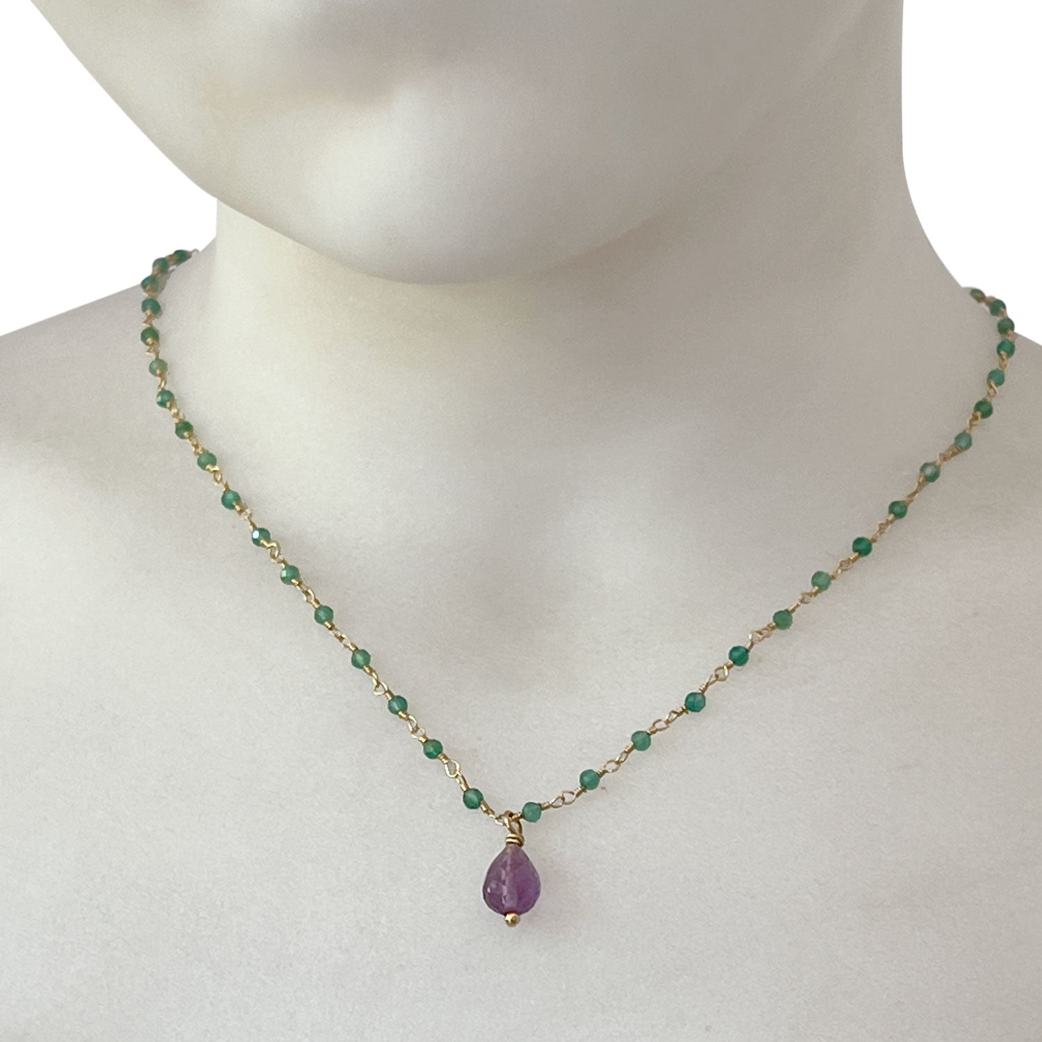 Green Onyx Rosary with Amethyst Pear