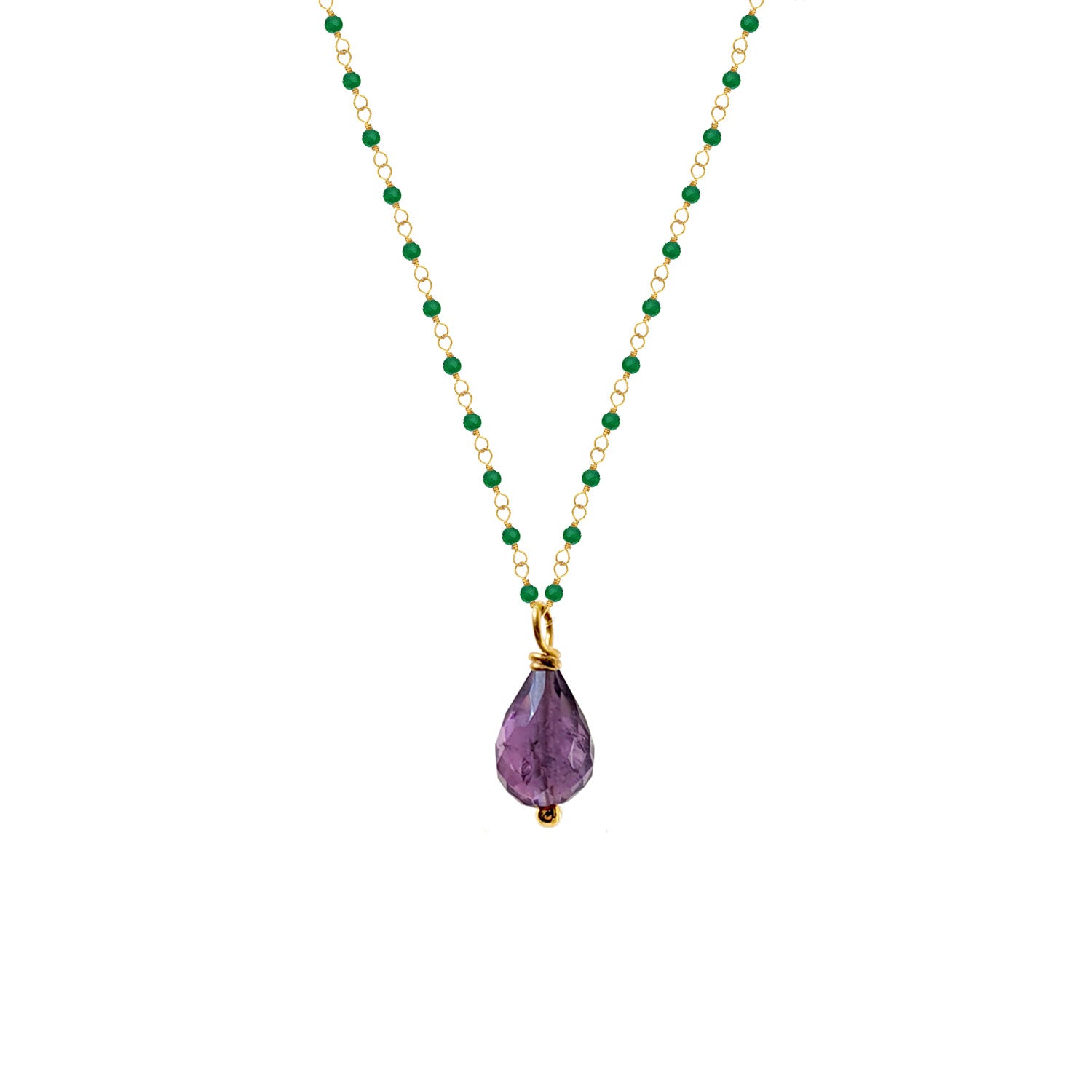 Green Onyx Rosary with Amethyst Pear