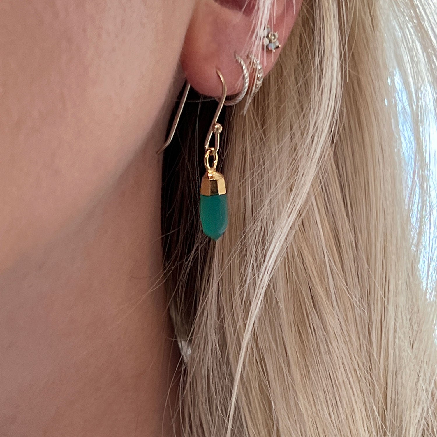 Mini Point Green Onyx Earrings