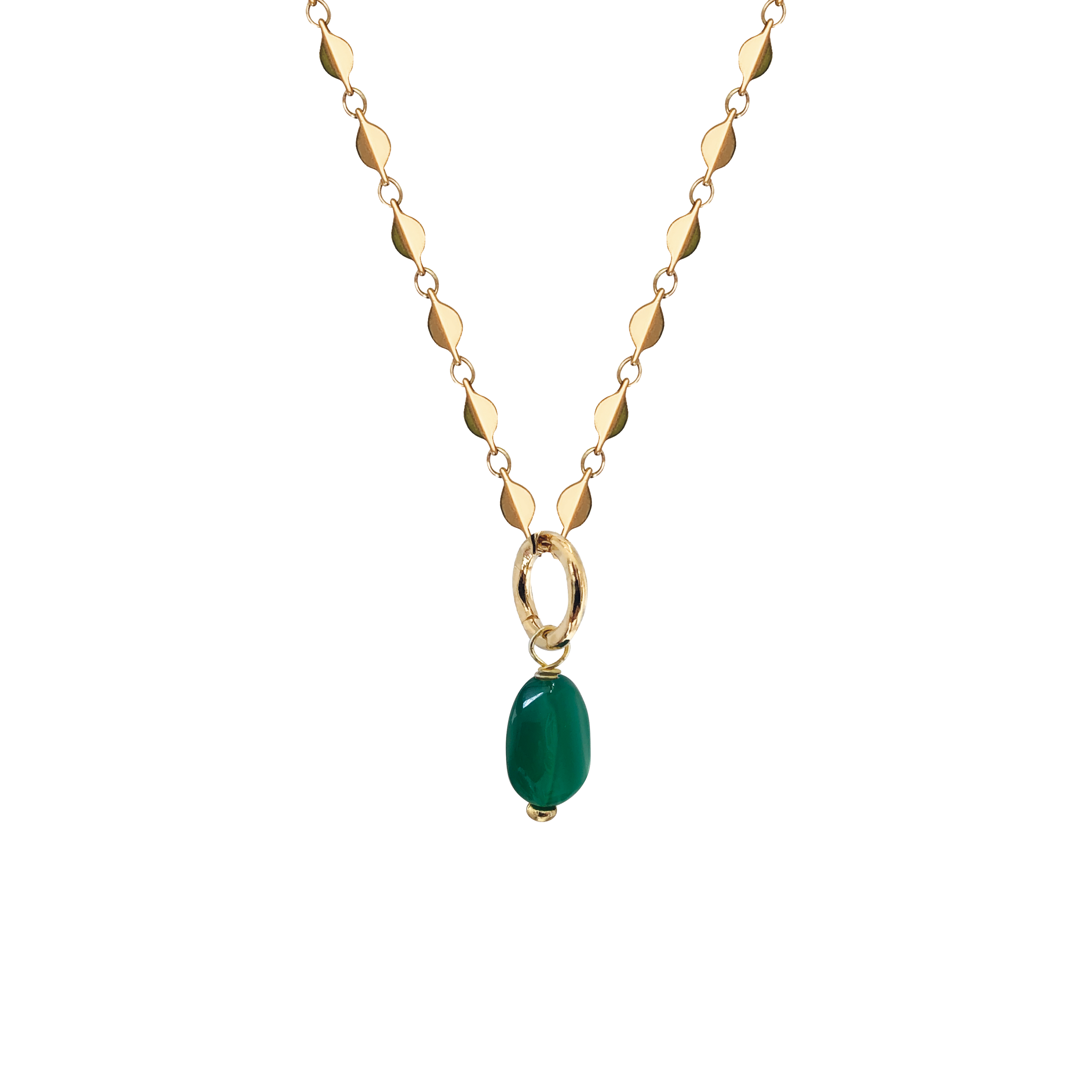 Green Onyx Pebble on Rose Chain