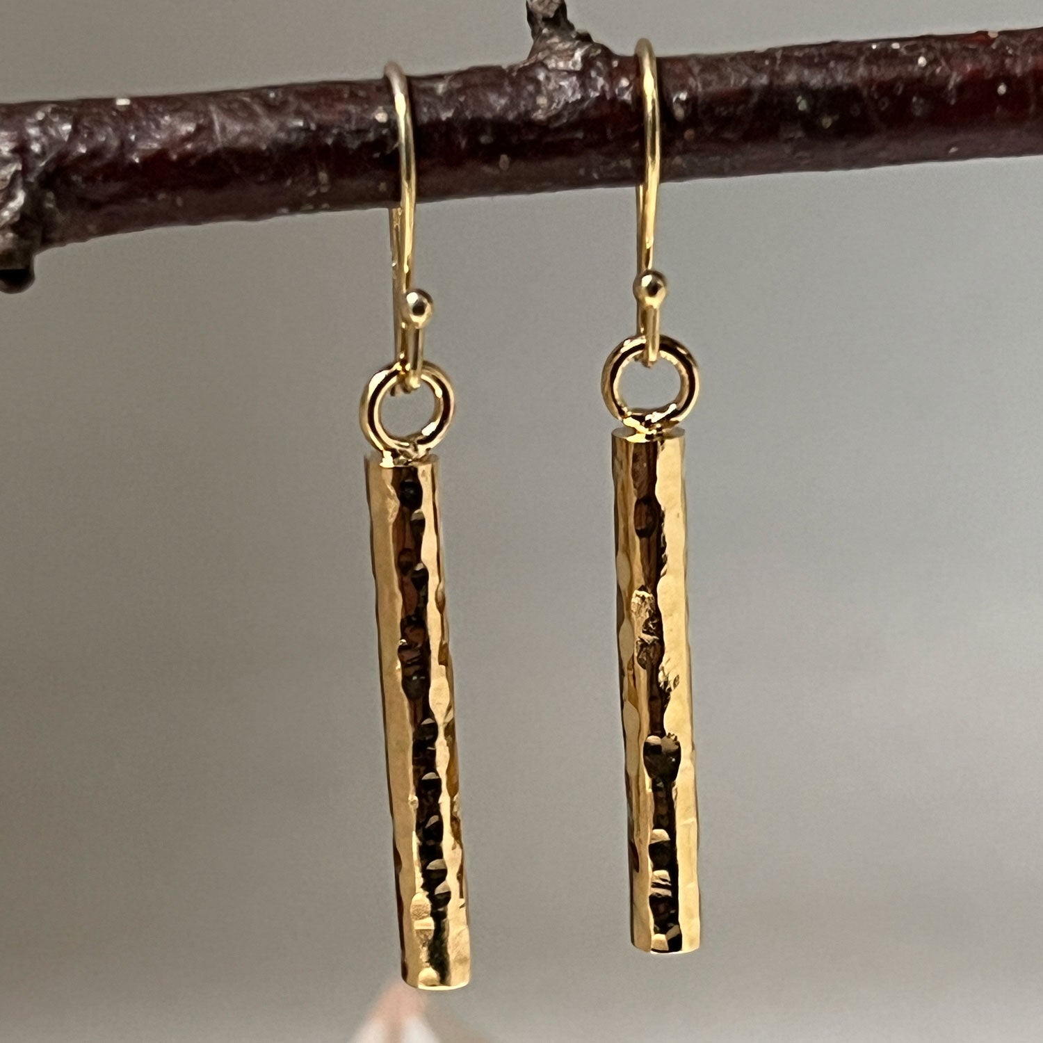 Long Hammered Bar Earrings