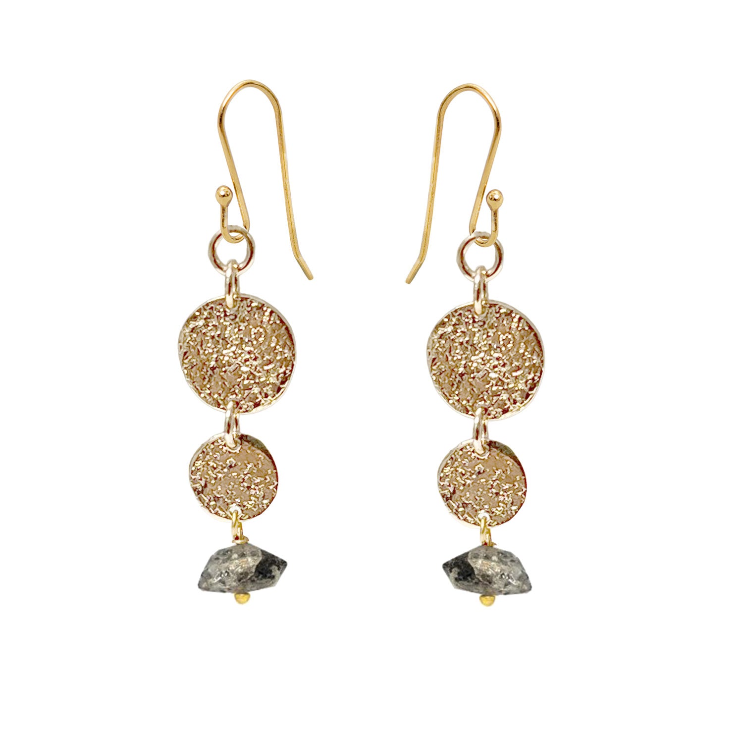 Gold-plated Harmonia Herkimer Diamond drop earrings on a white background