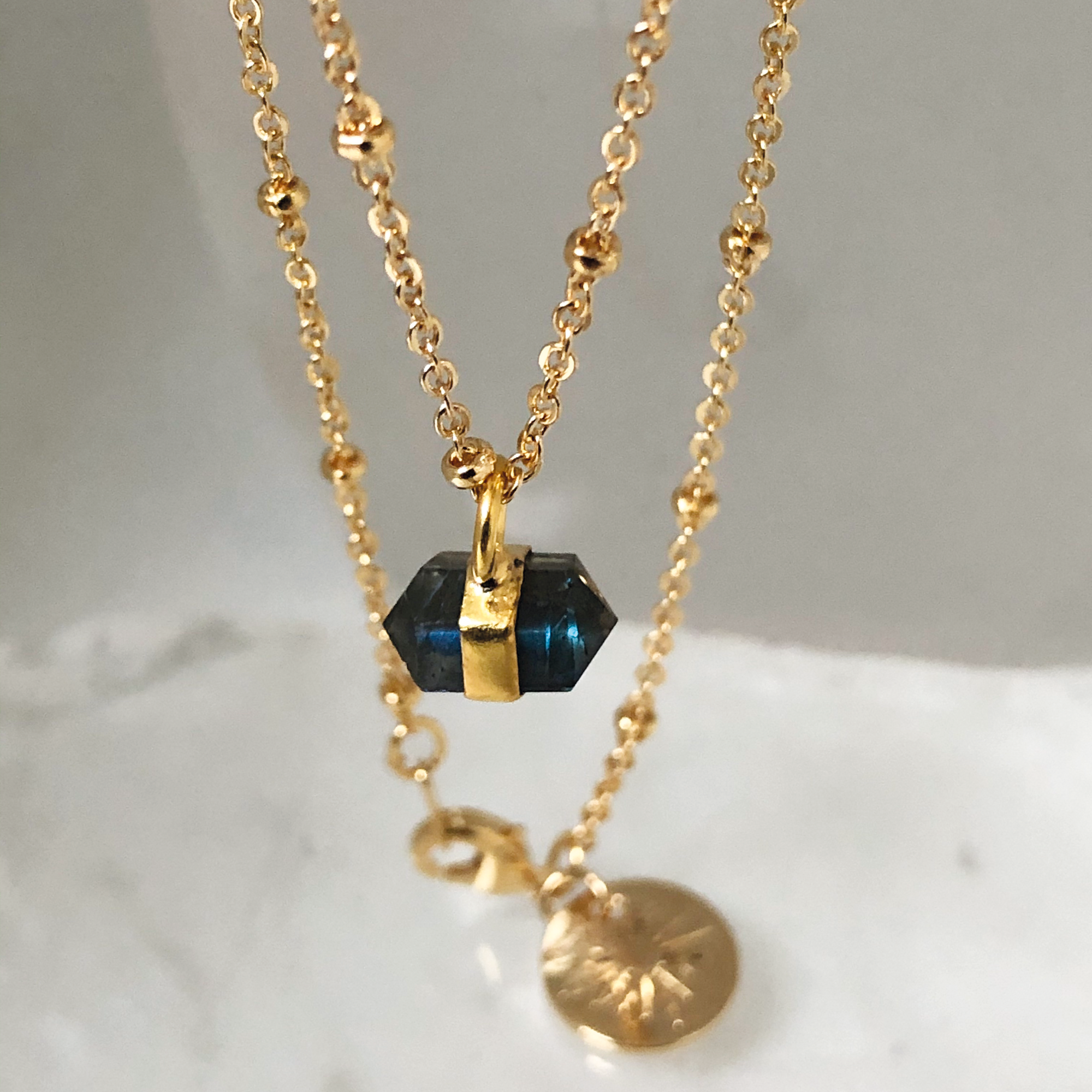 Horizontal Mini Double Point Labradorite Pendant