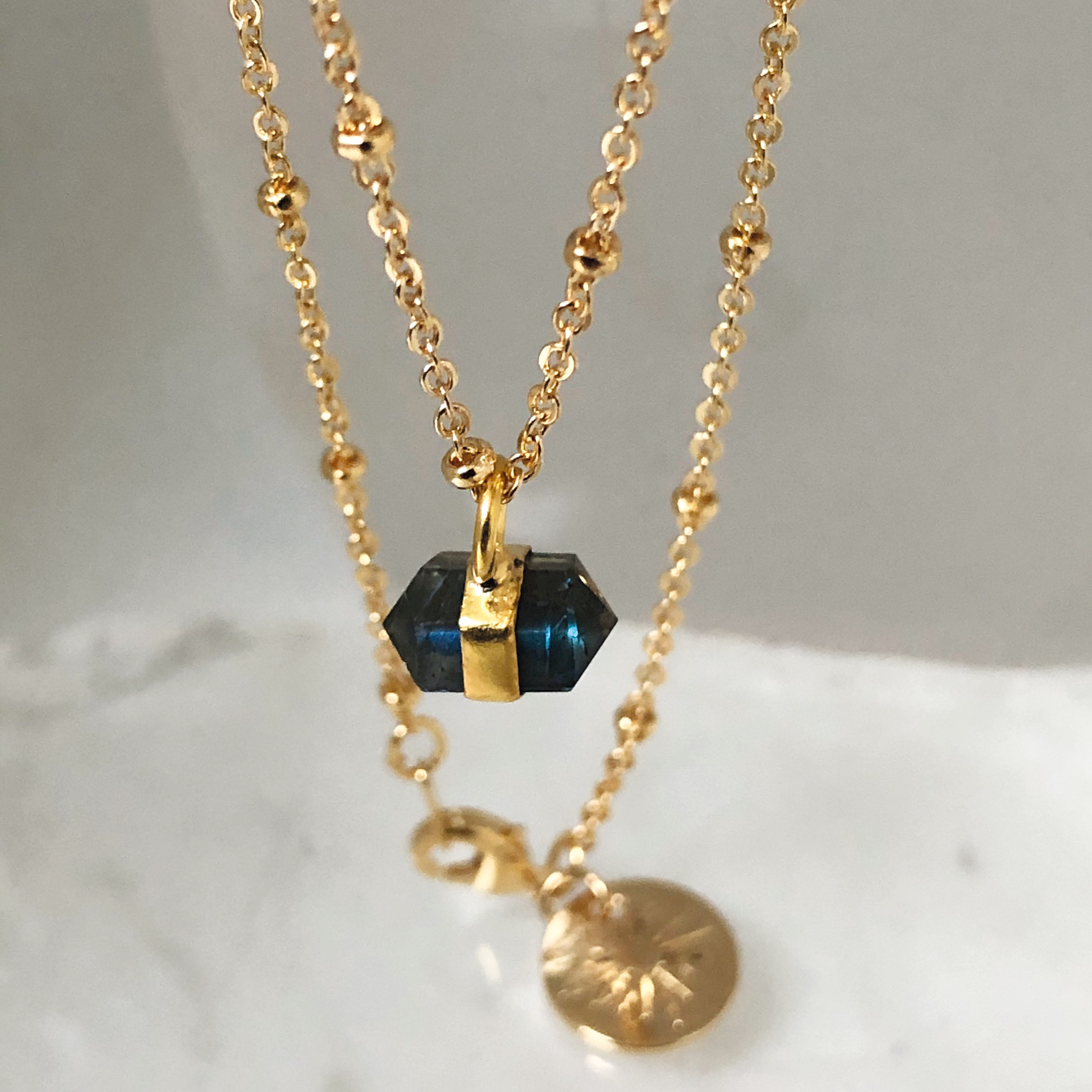 Horizontal Mini Double Point Labradorite Pendant