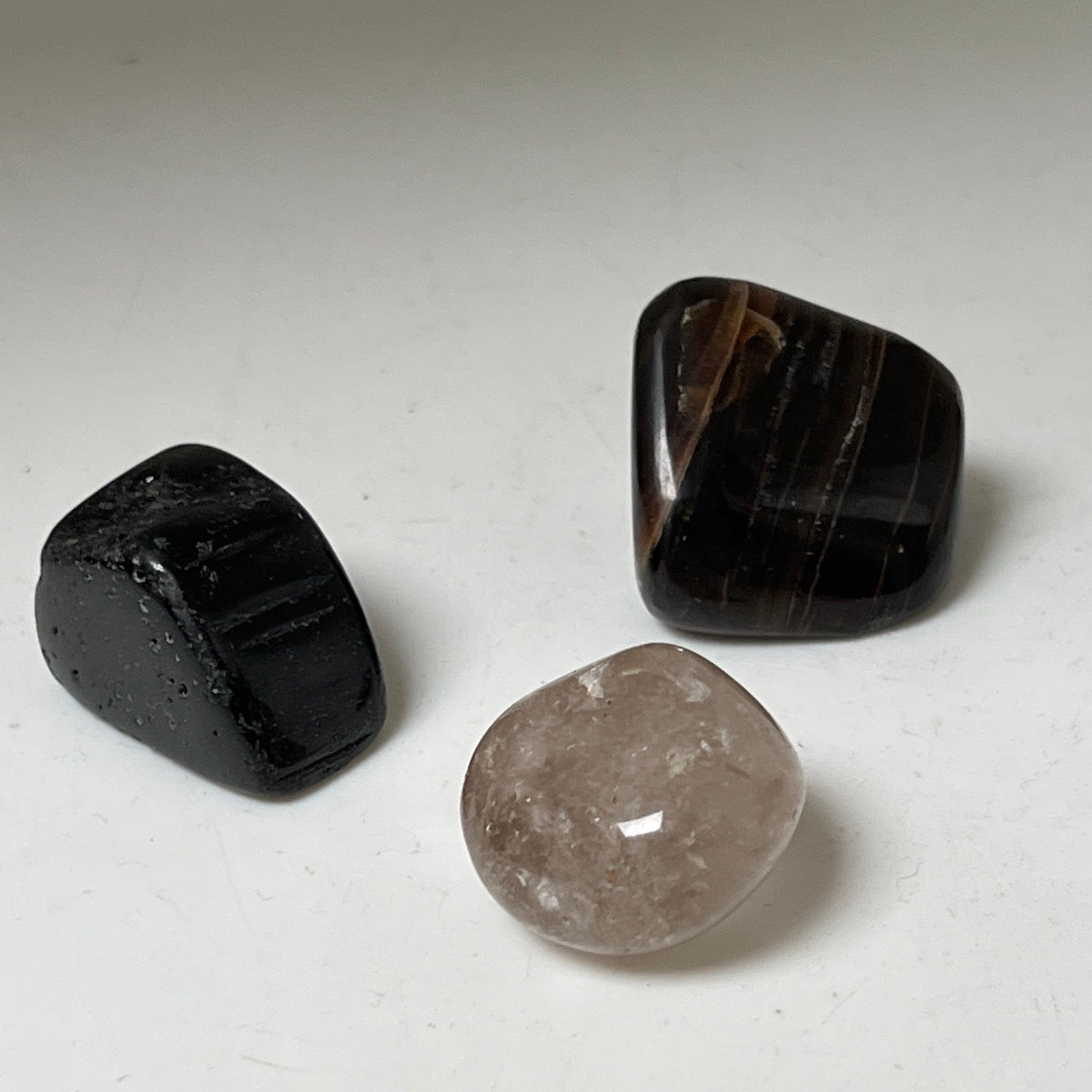 The Grounding Set with Black tourmaline, Petrified wood and Smokey Quartz