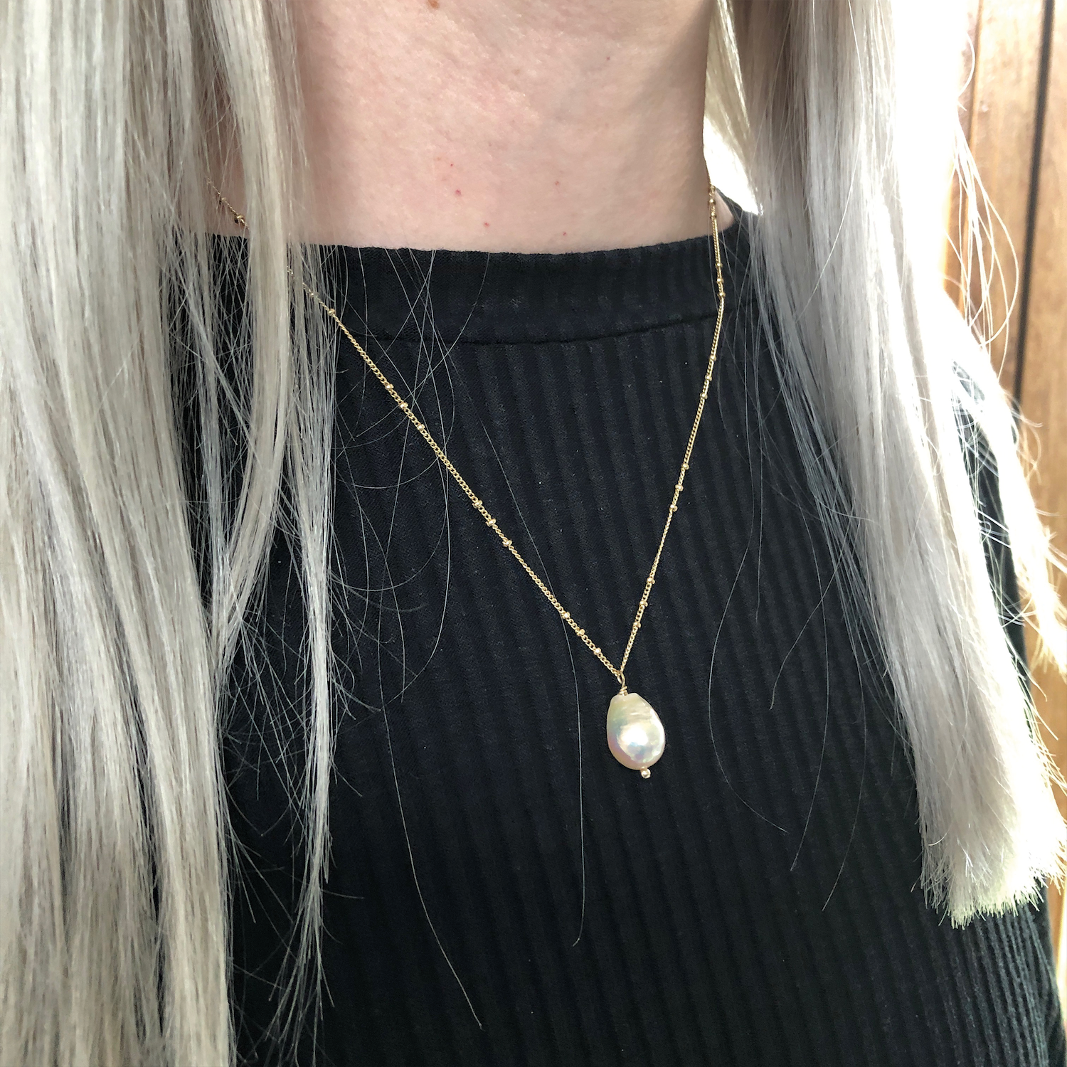 Baroque Pear Pearl on Mini Biba Chain