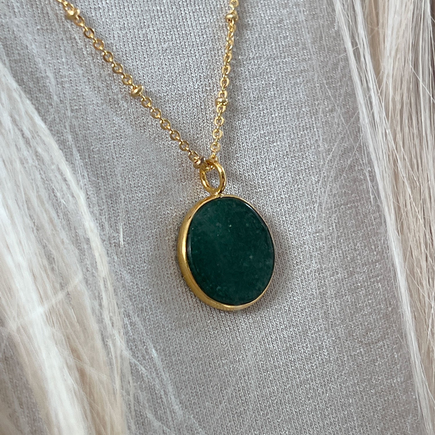 Jade Coin Pendant on long Satellite chain