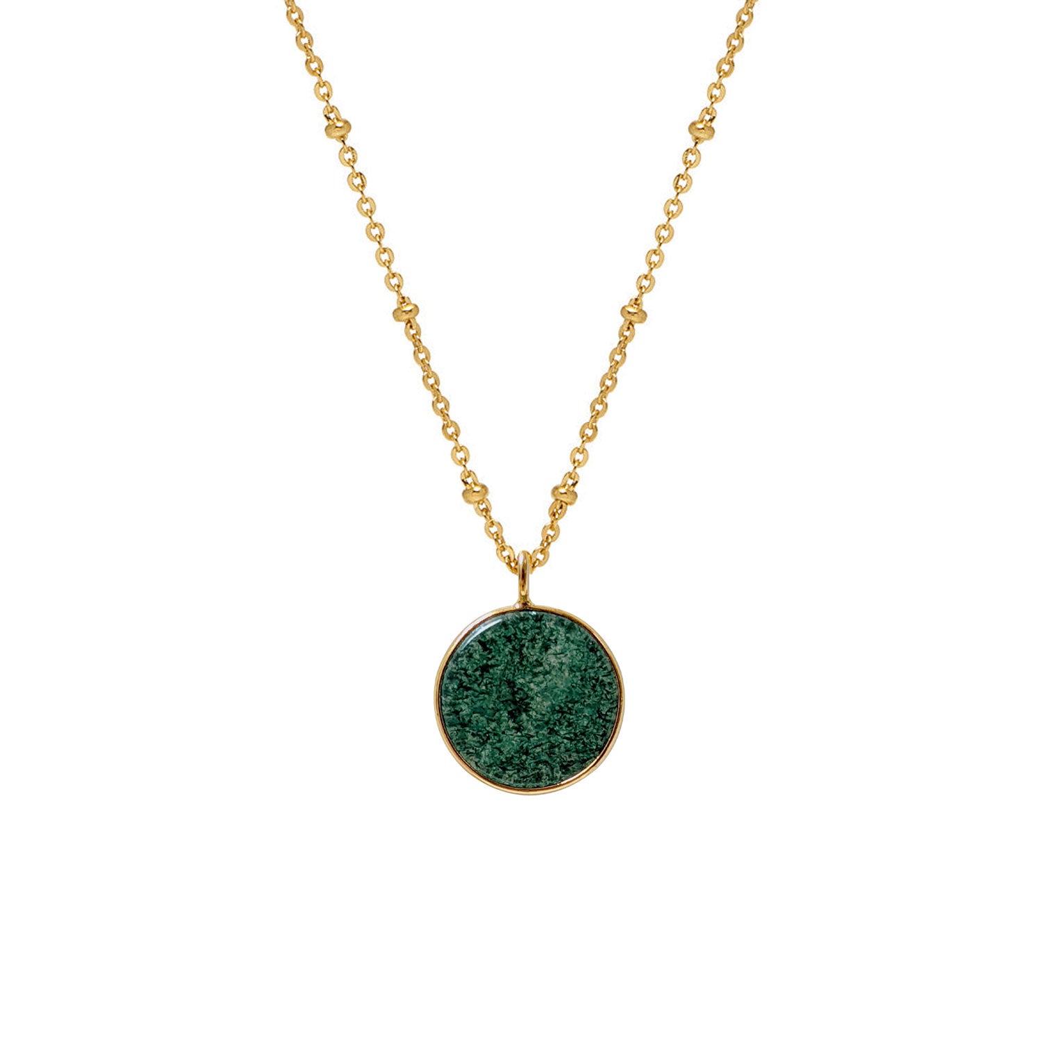 Jade Coin Pendant on long Satellite chain