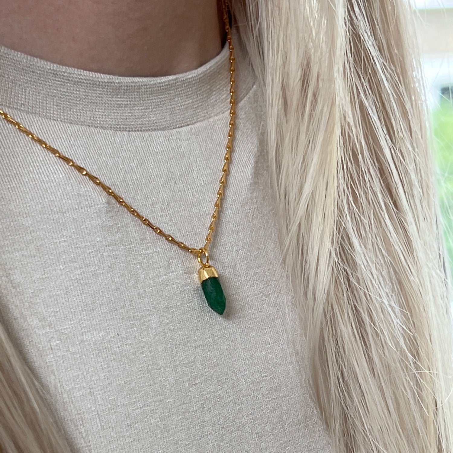 Jade mini point pendant on mini torsade chain