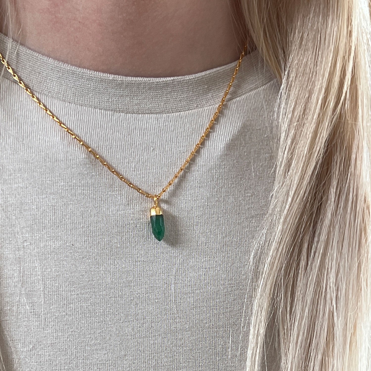 Jade mini point pendant on mini torsade chain